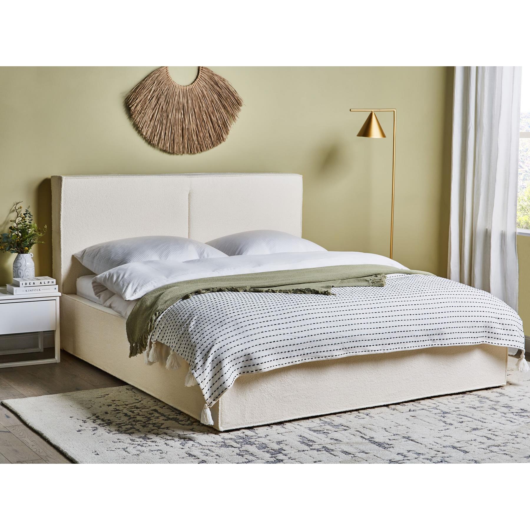 Beliani-MOISSAC-Tweepersoonsbed-Gebroken wit-160 x 200 cm-Polyester