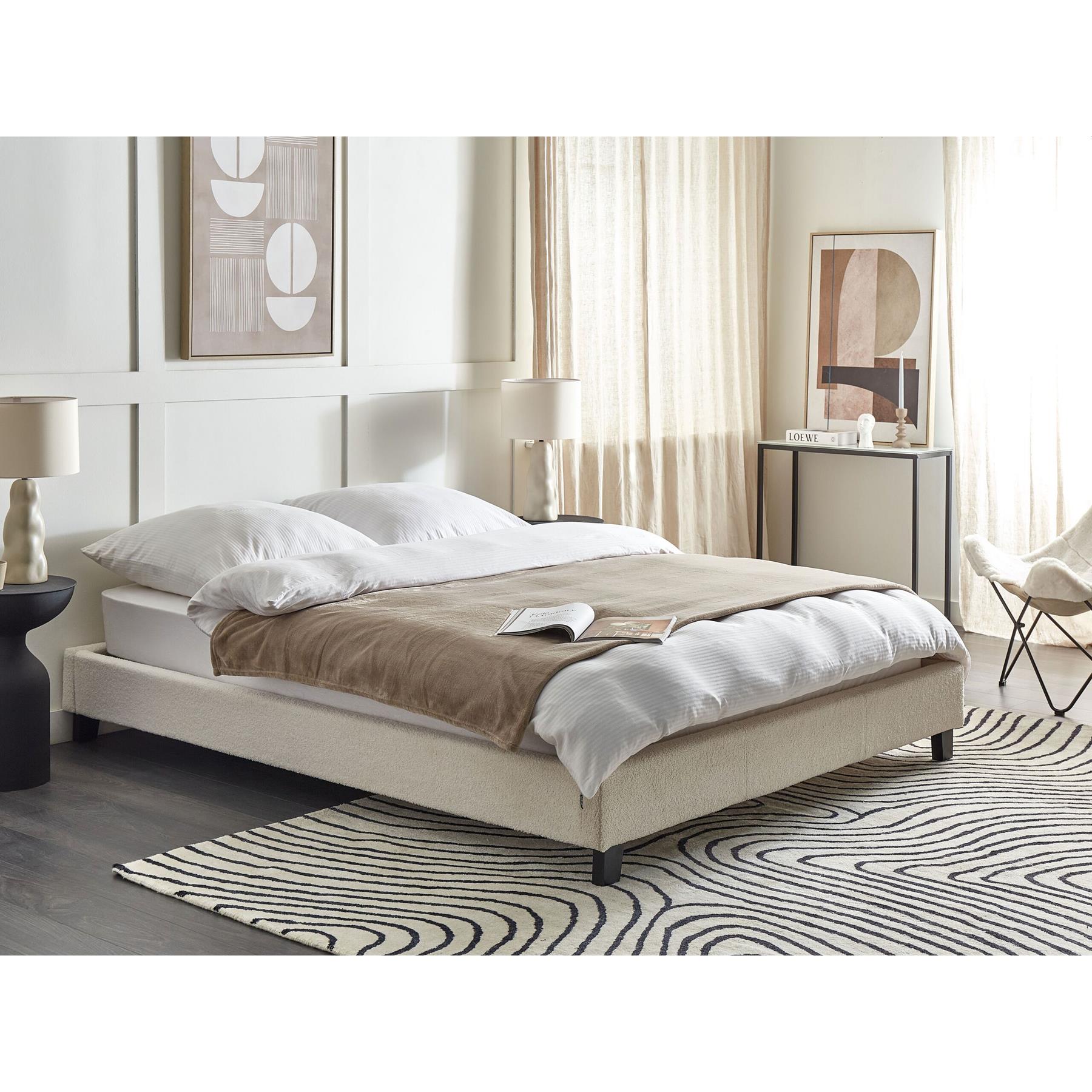 Beliani - ROANNE - Tweepersoonsbed - Crème - 160 x 200 cm - Bouclé