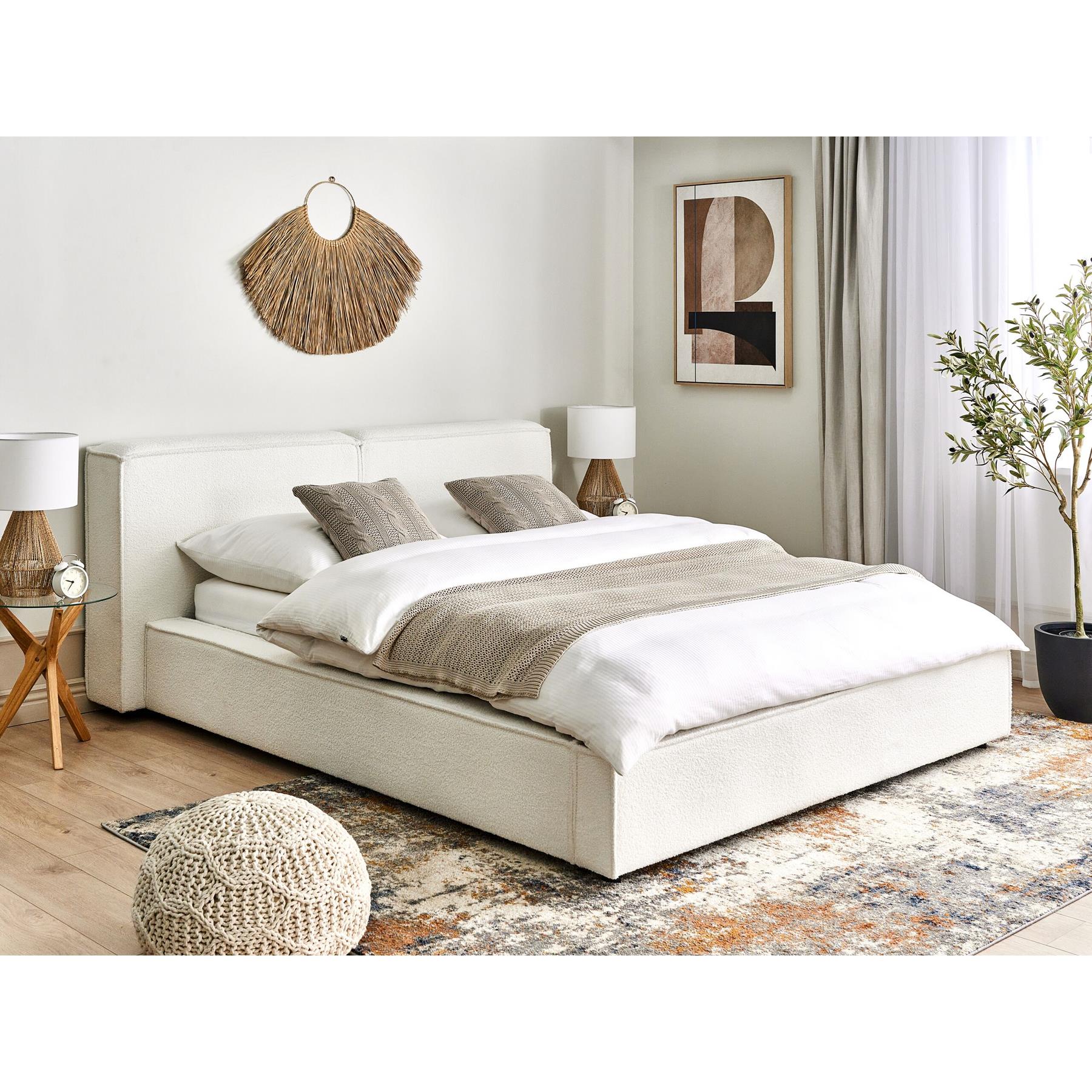 Beliani - LINARDS - Bed - Wit - 160 x 200 cm - Bouclé