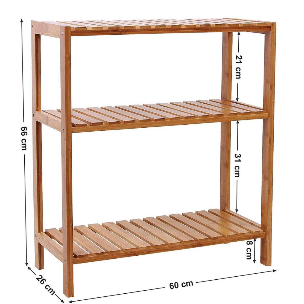 Badkamerrek - 3 legplanken - 60x66x26 cm - bamboe