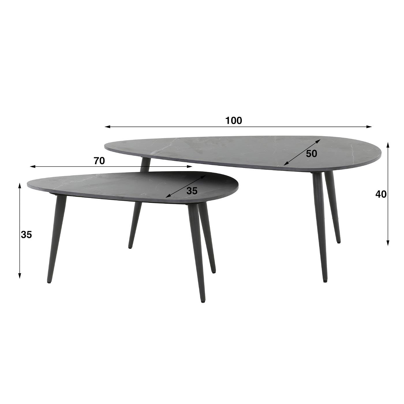 Giga Meubel - Salontafel Ceramic Niervormig Keramiek Zwart Set van 2