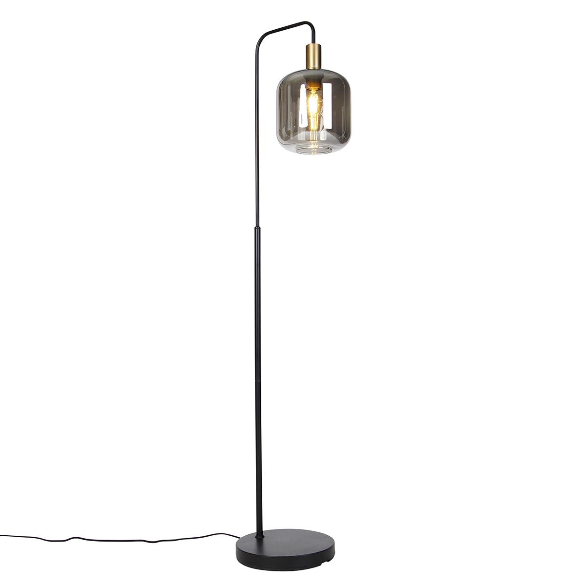 QAZQA Smart vloerlamp zwart met goud en smoke glas incl. Wifi A60 -