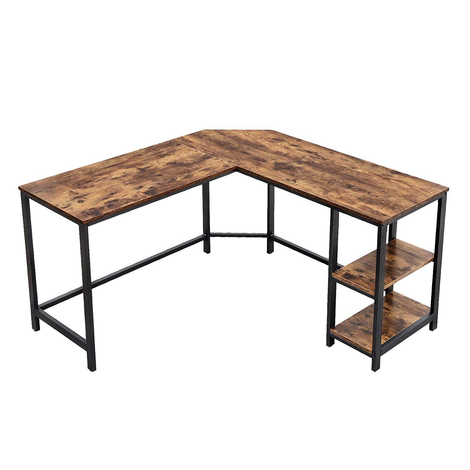 Hoekbureau - vintage - 2 legplanken - 138x75x138 cm - vintage bruin