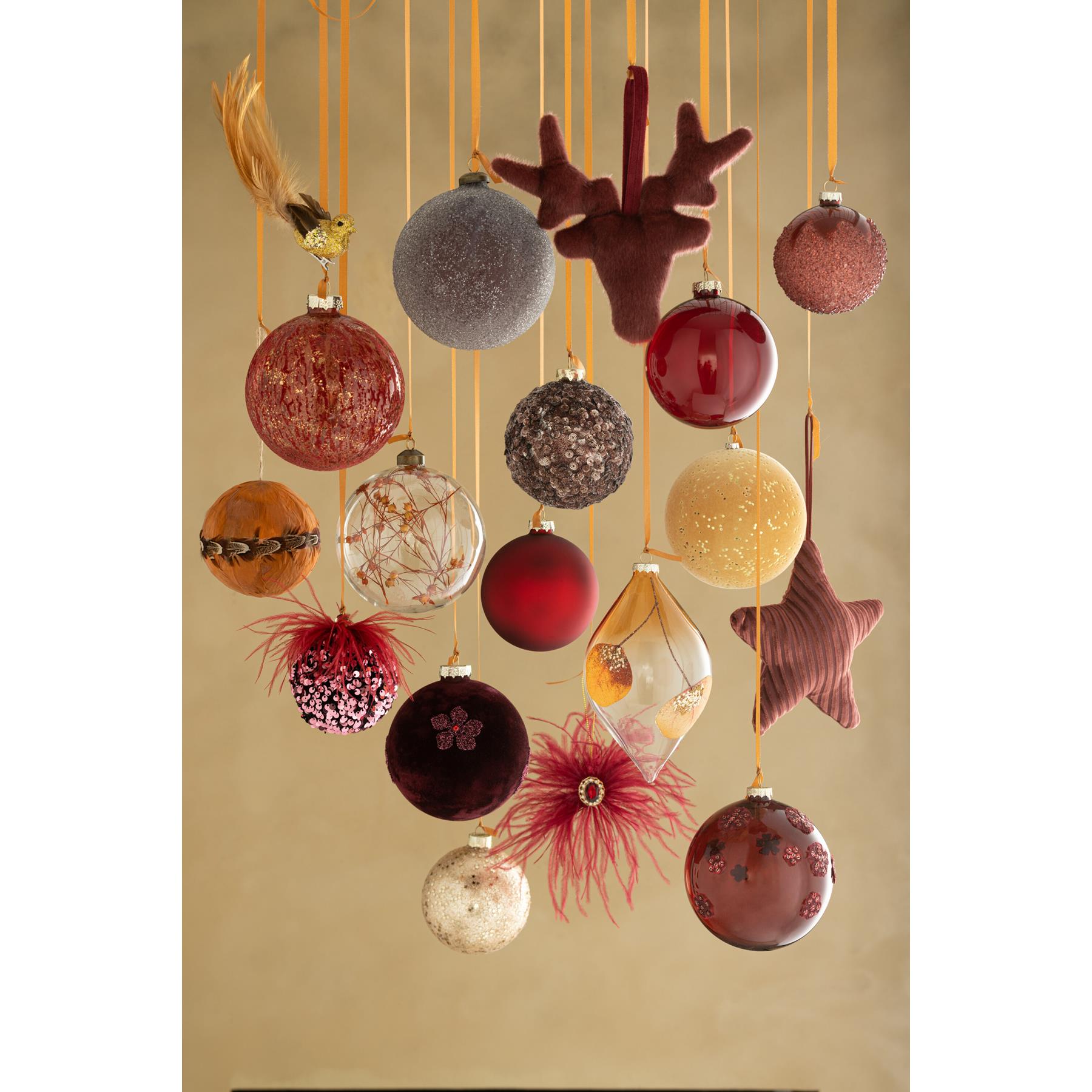 J-Line kerstbal Gedroogde Bloemen - glas - transparant|roest - large - doos van 4