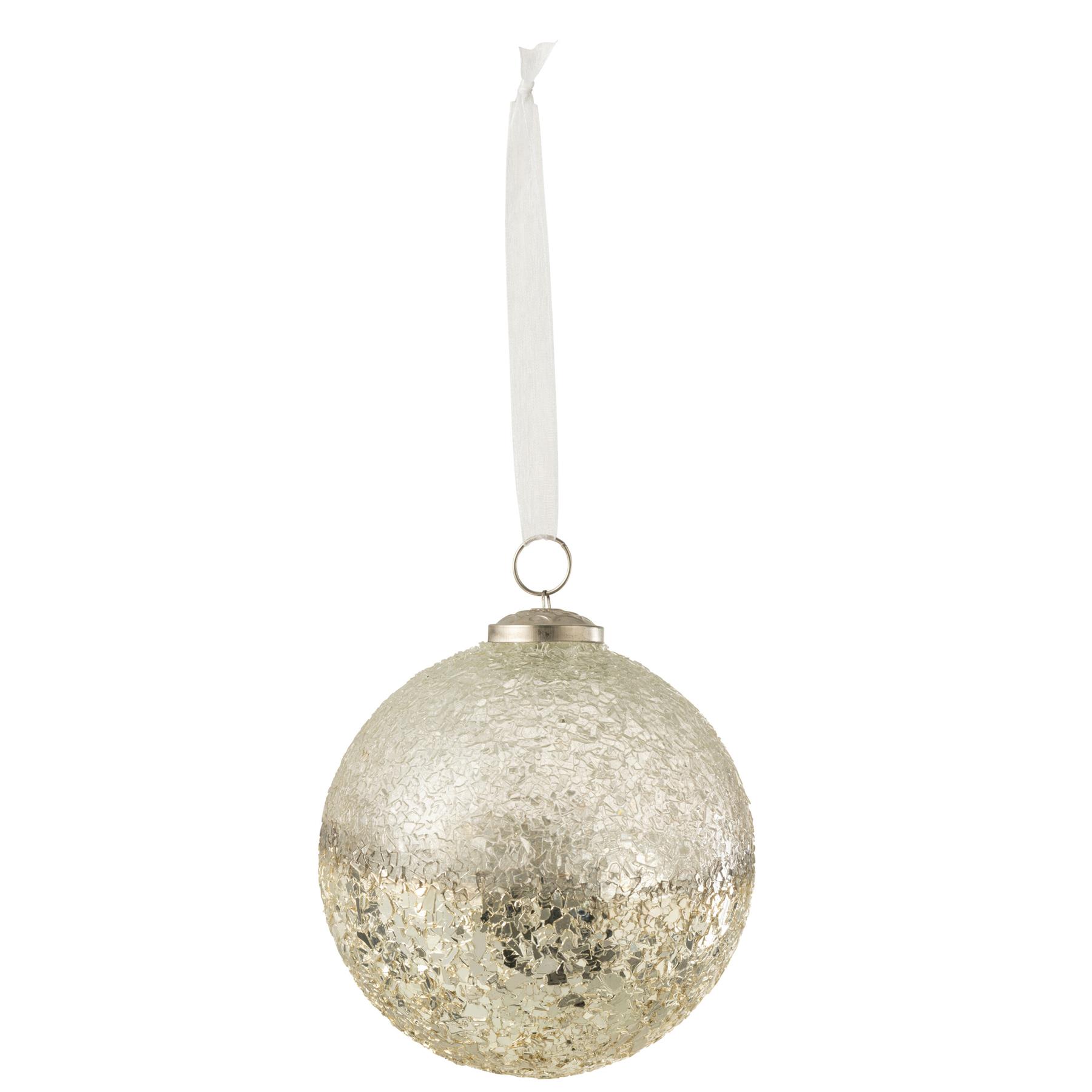 J-Line kerstbal Gebroken - glas - zilver - large - 6 stuks