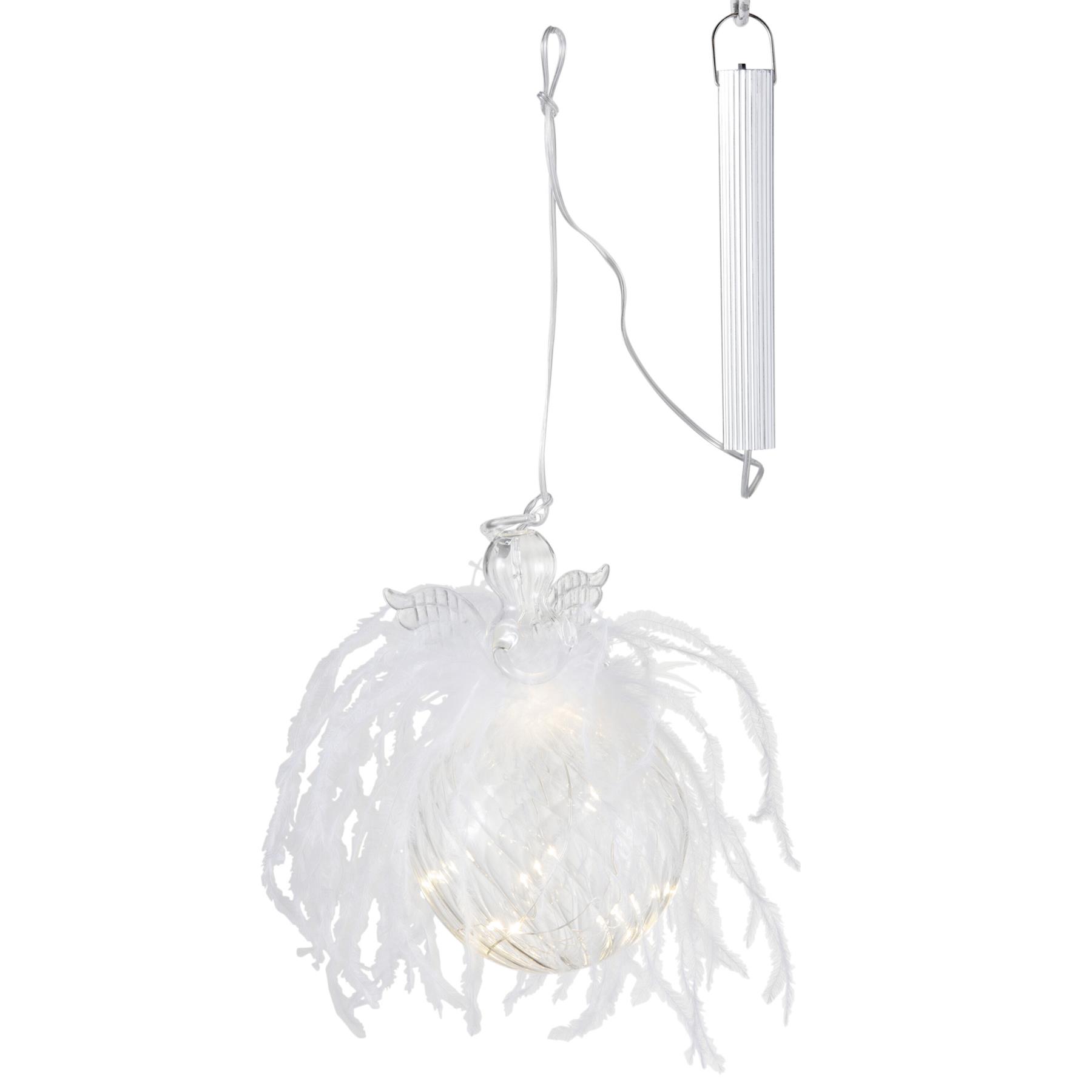 J-Line kerstbal Engel - pluim|glas - large - LED lichtjes