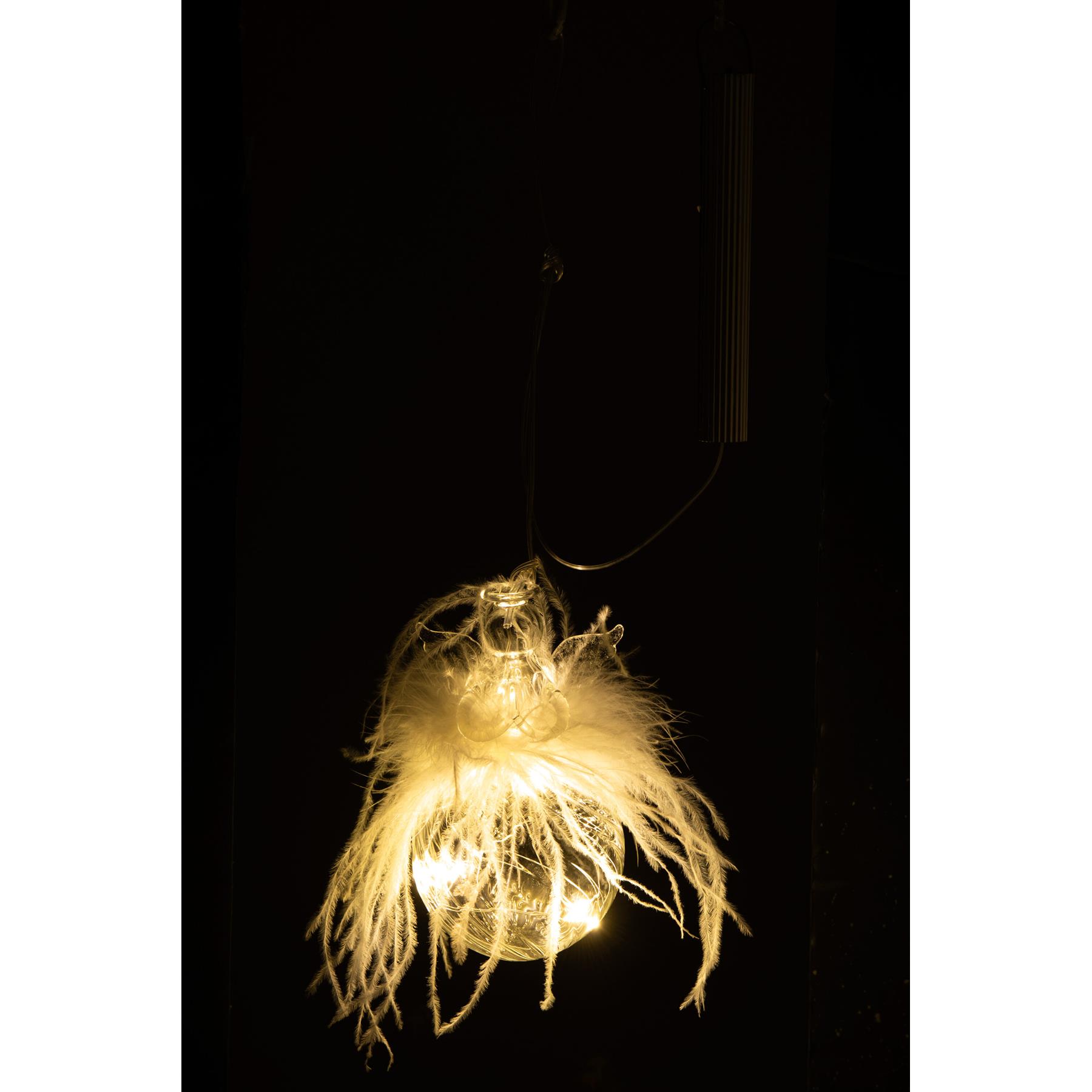 J-Line kerstbal Engel - pluim|glas - large - LED lichtjes