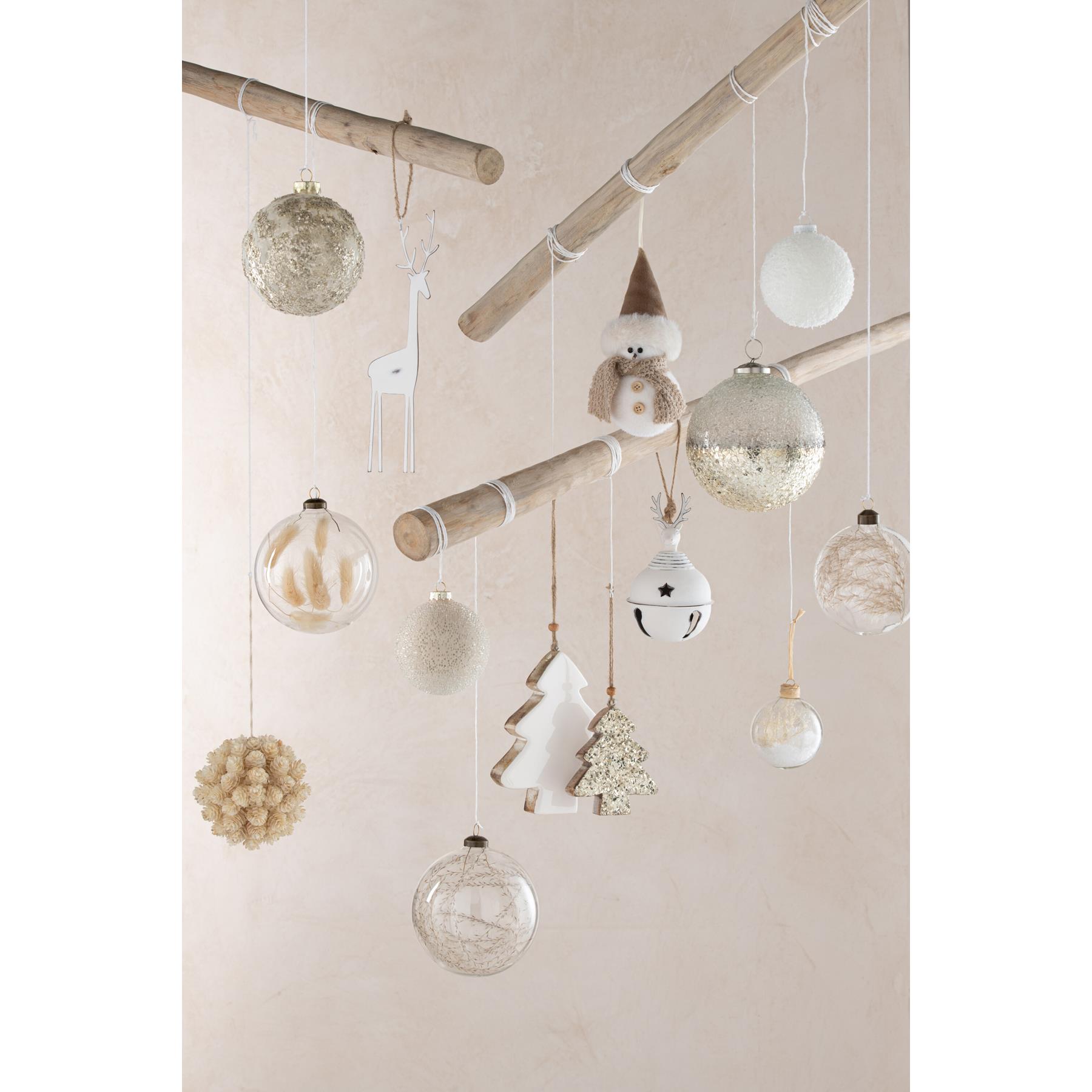 J-Line Doos Van 4 Kerstballen Rond Plat 2+2 Gedroogde Pampas Glas T