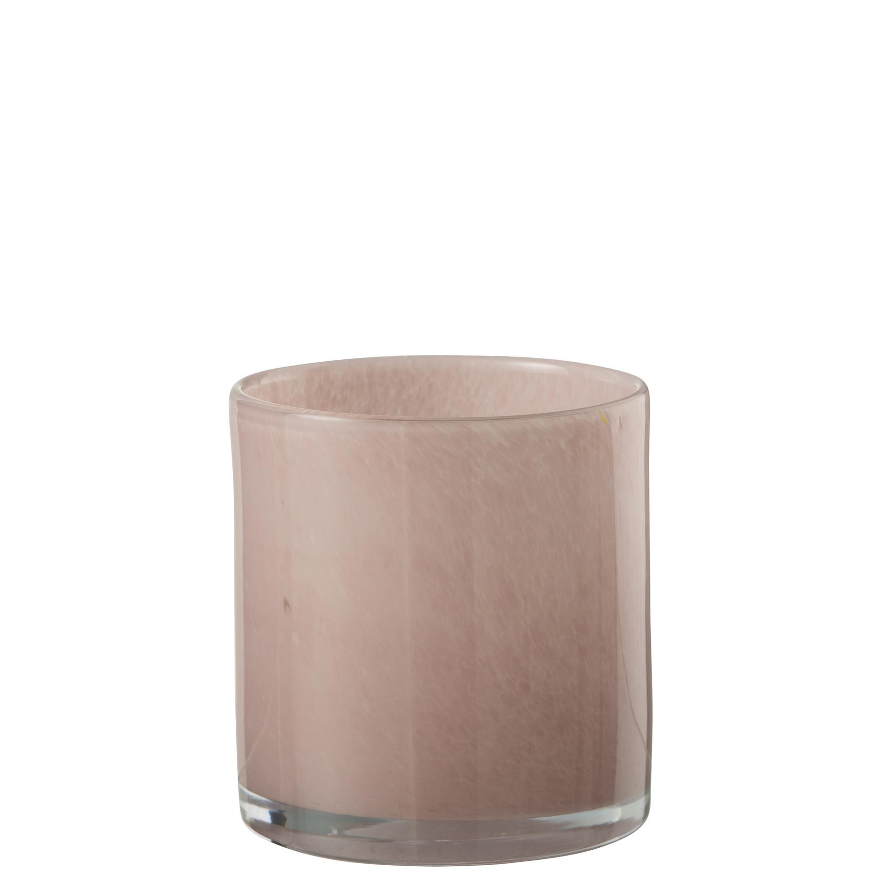Theelichthouder | Glas | Roze | 12x12x (h)12 Cm
