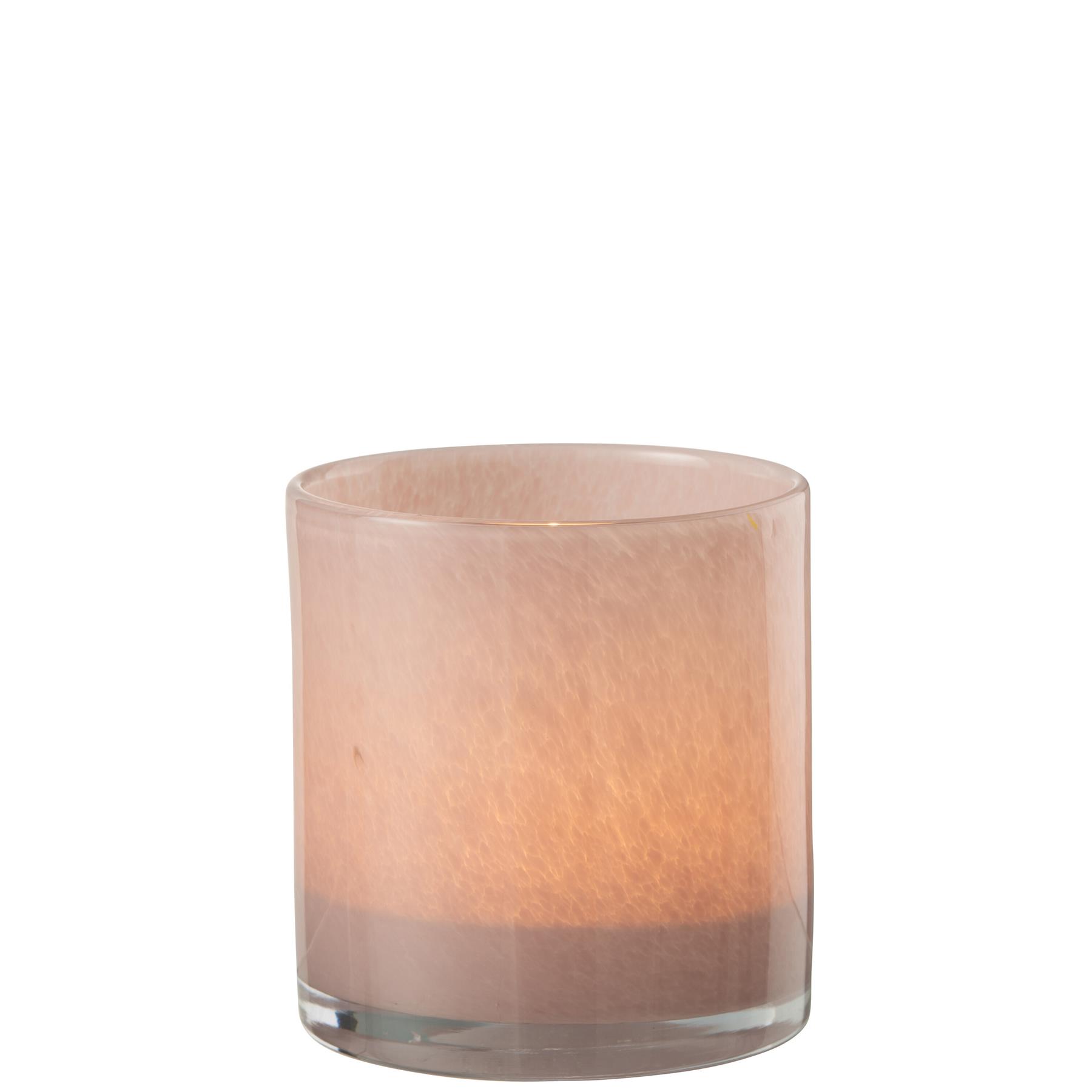 Theelichthouder | Glas | Roze | 12x12x (h)12 Cm