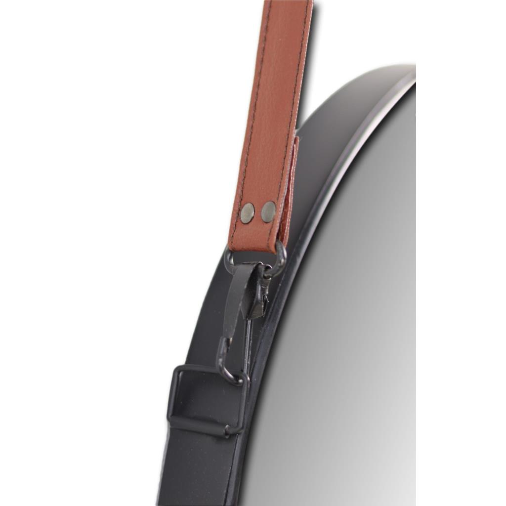 HSM Collection Wandspiegel Zwart Bruin Riem  ø45 cm