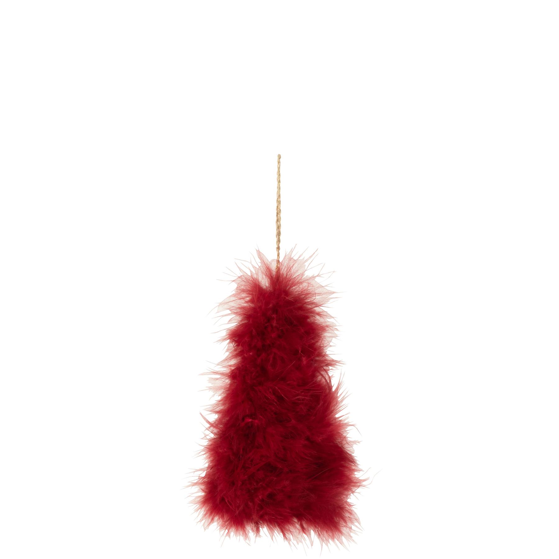 J-Line kersthanger Kerstboom - veren - rood - 3 stuks
