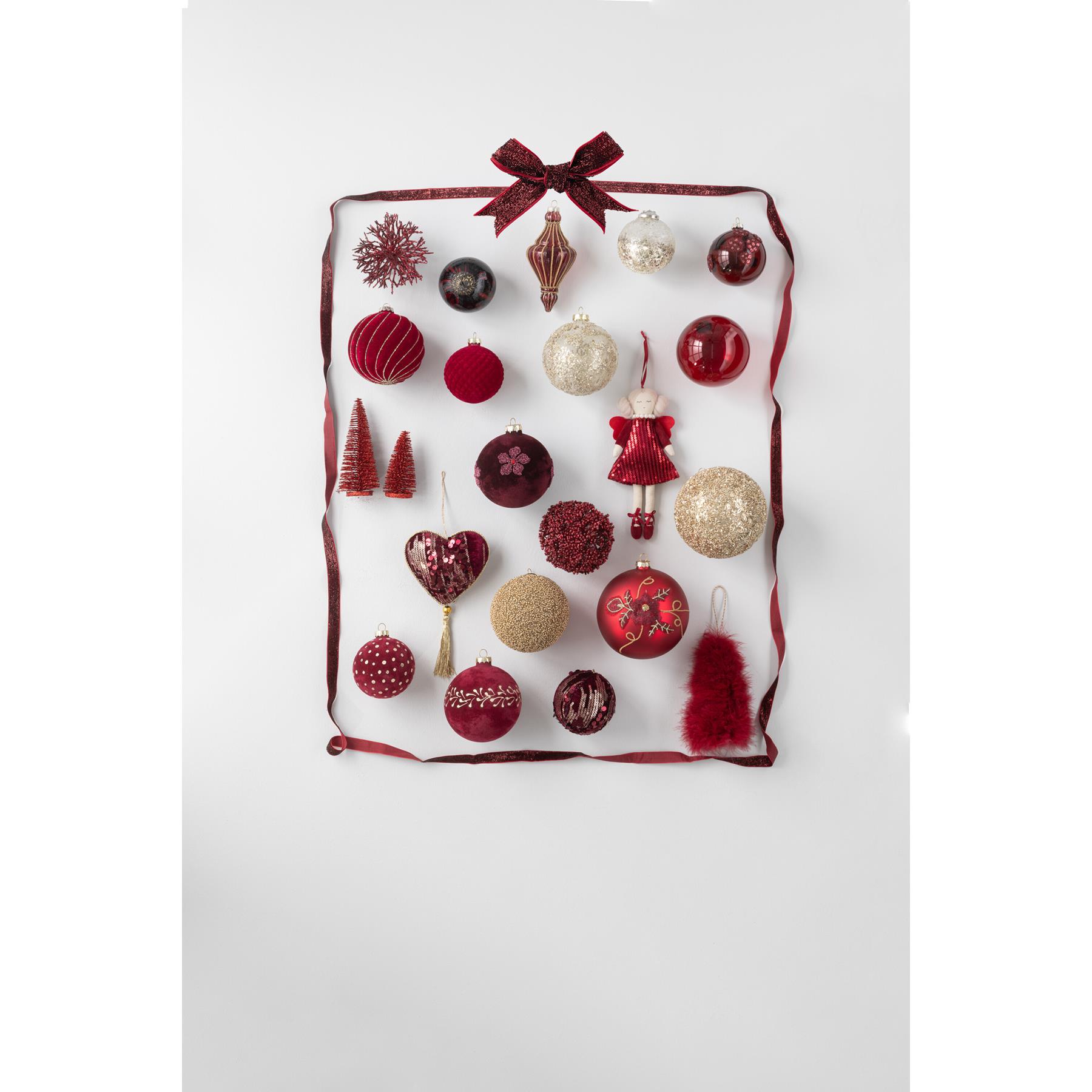 J-Line kersthanger Kerstboom - veren - rood - 3 stuks