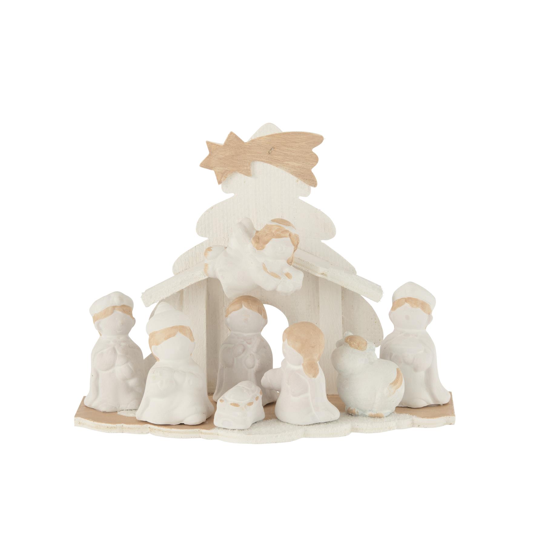 J-Line decoratie Kerststal - hout|polyresin - wit|beige - medium