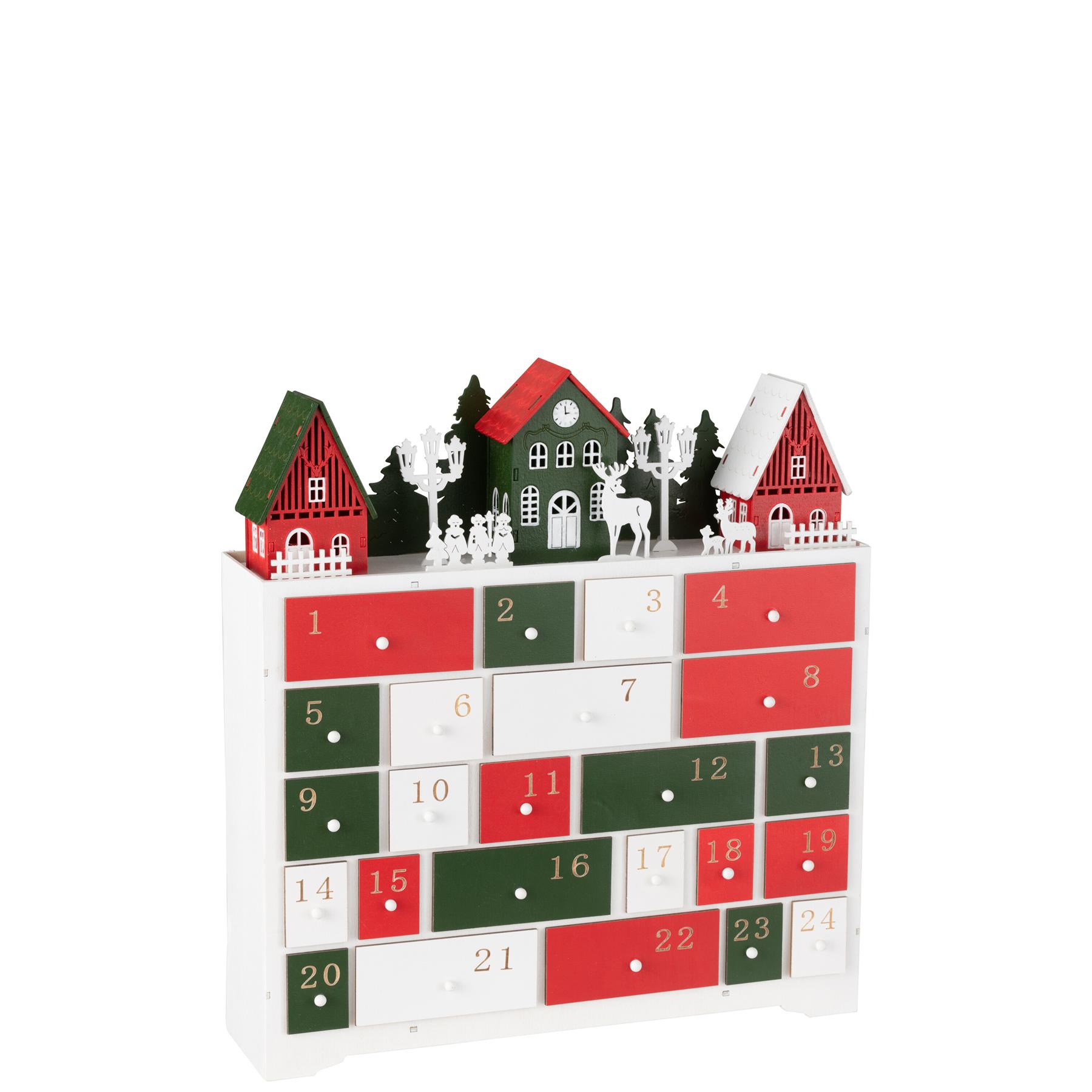 J-Line decoratie Winter Kast + Huizen - hout - mix - LED lichtjes