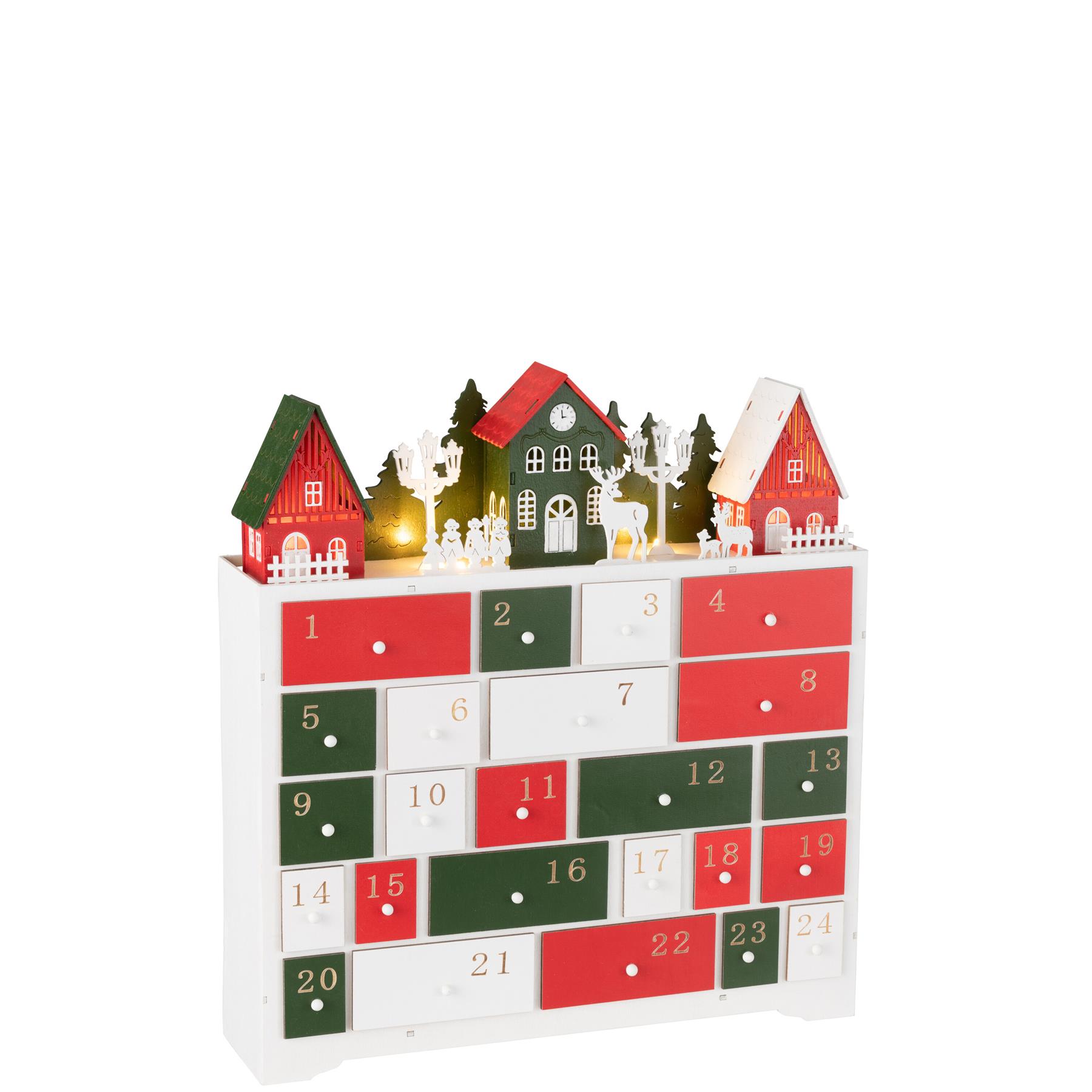 J-Line decoratie Winter Kast + Huizen - hout - mix - LED lichtjes