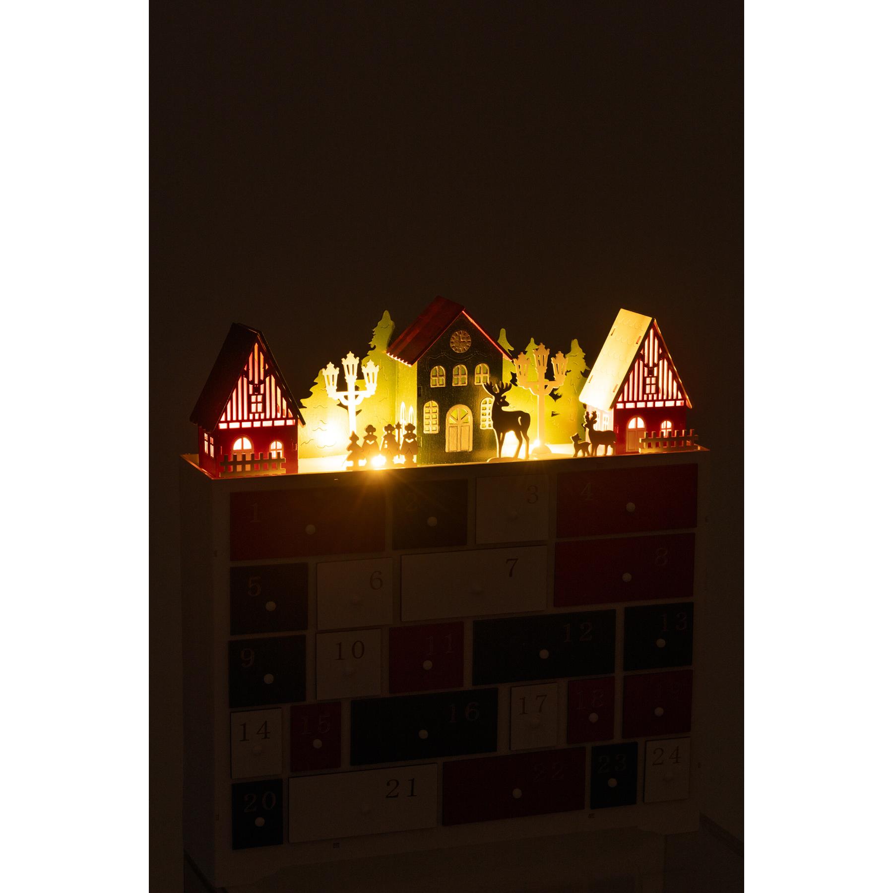 J-Line decoratie Winter Kast + Huizen - hout - mix - LED lichtjes