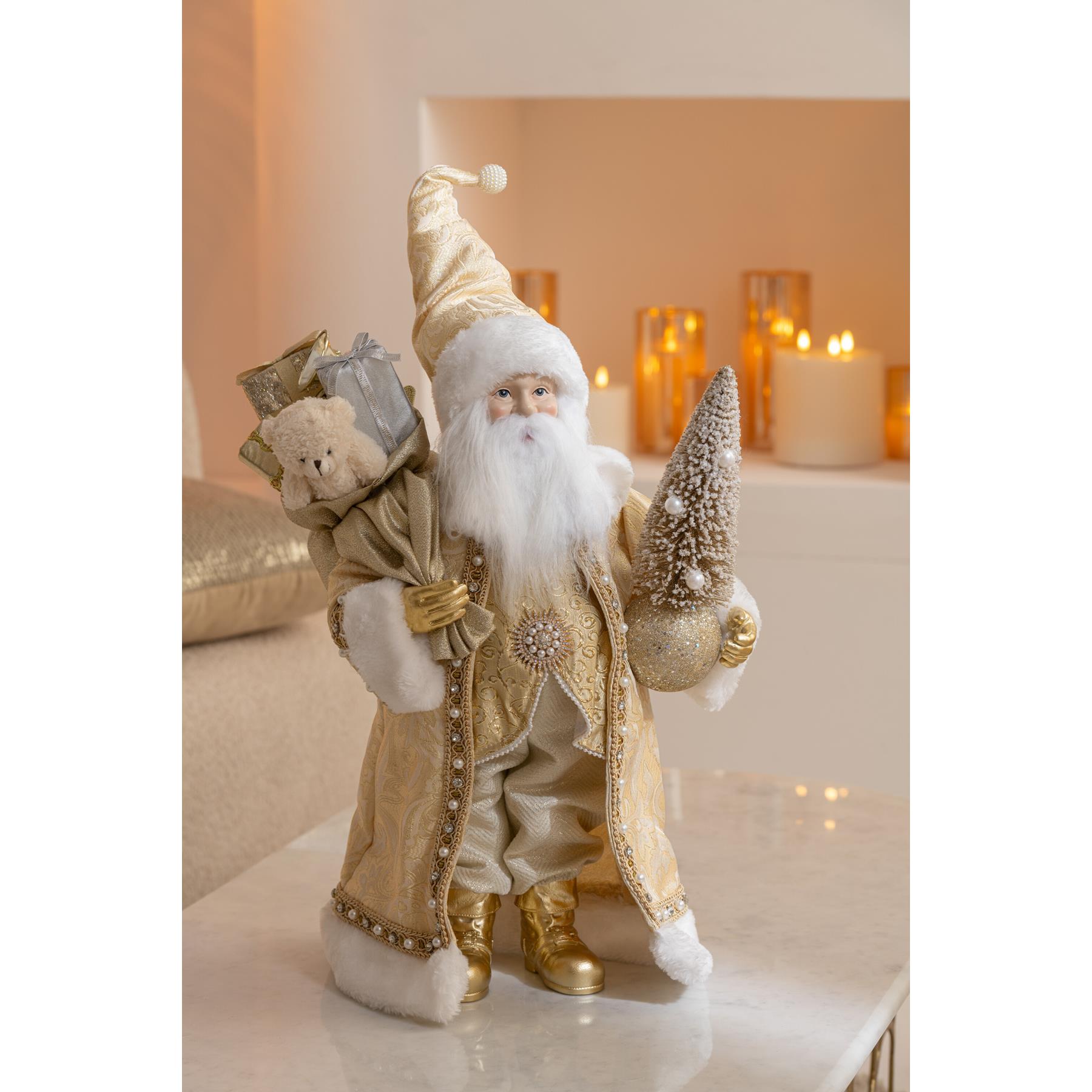 J-Line figuur Kerstman - polyresin|textiel - goud