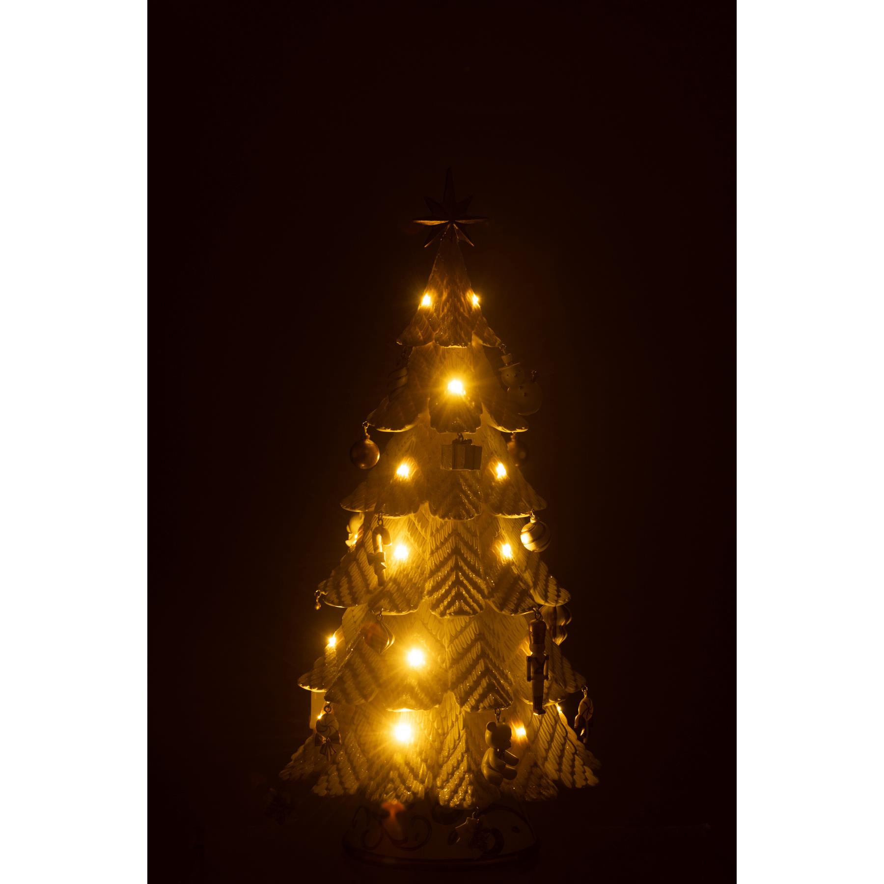 J-Line decoratie Kerstboom Ornamenten - polyresin - wit|goud - small - LED lichtjes