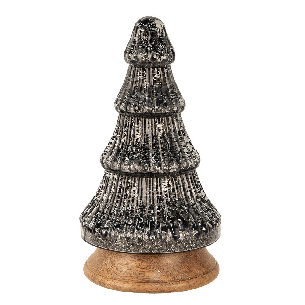 Clayre & Eef Kerstdecoratie Kerstboom Ø 13x24 cm Zilverkleurig Zwart