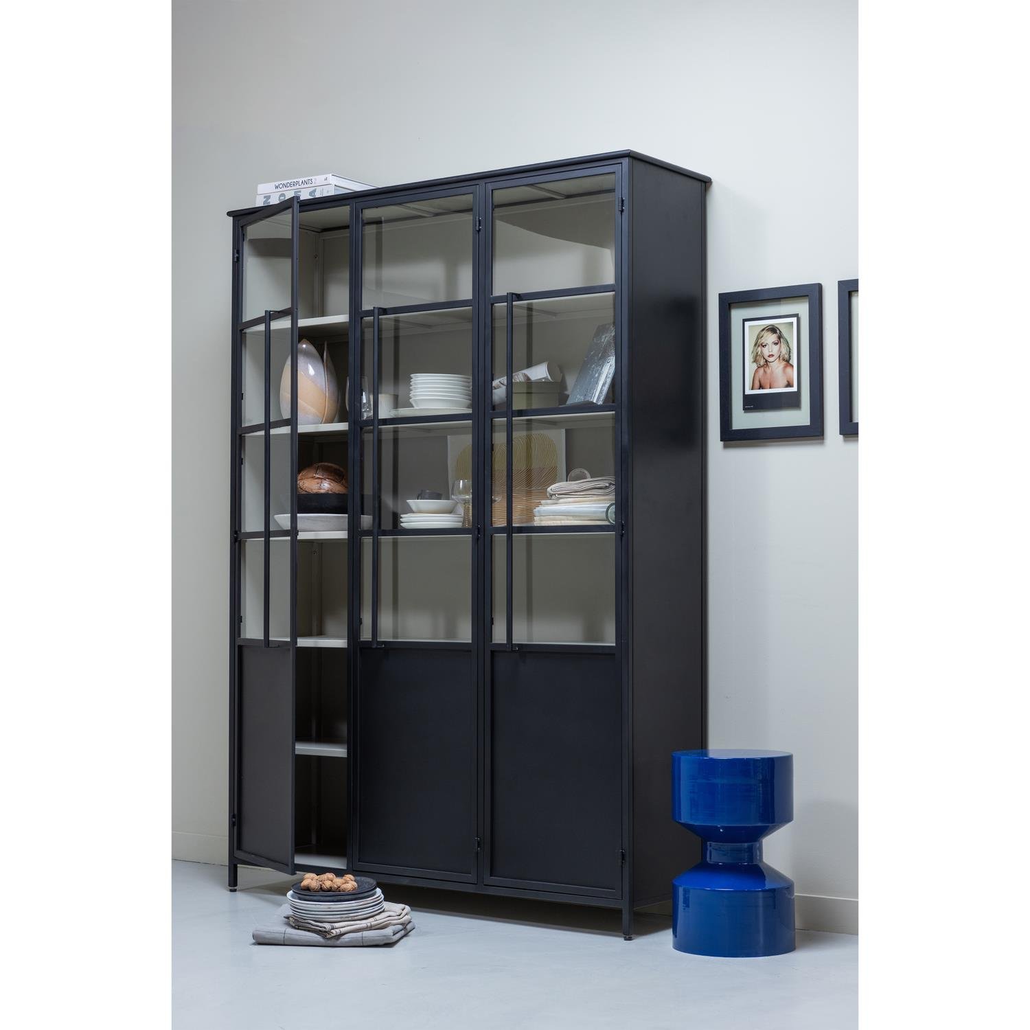 WOOOD 3-deurs vitrinekast XL Exhibit - Metaal - Zwart - 200x142x44 cm
