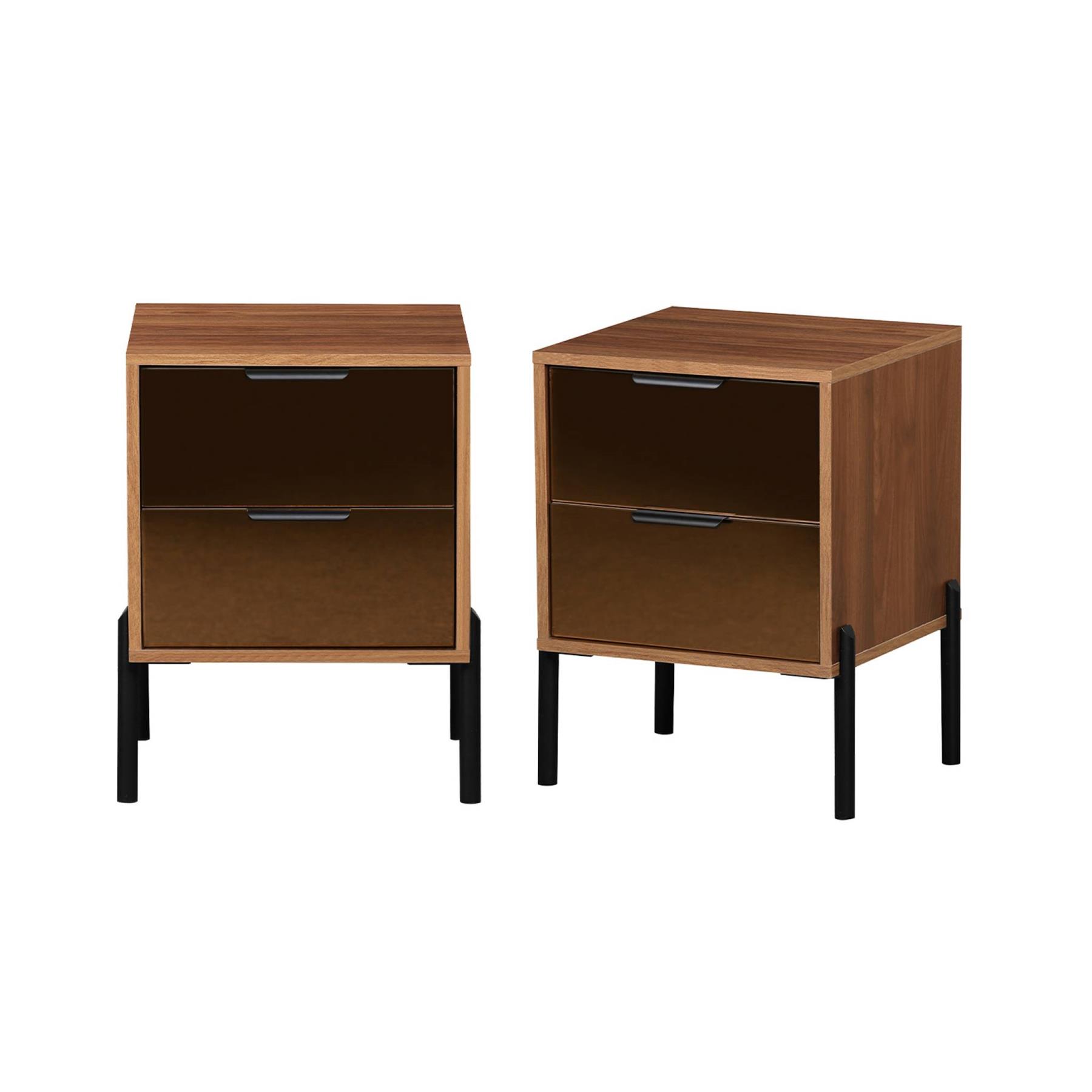 sweeek - Vintage nachtkastje met 2 laden, houteffect en rookkleurig