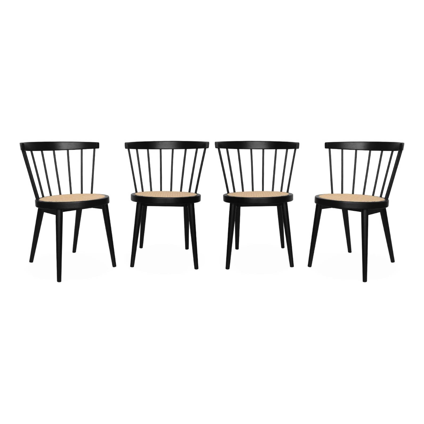 sweeek - Houten en rotan stoelen (set van 4)