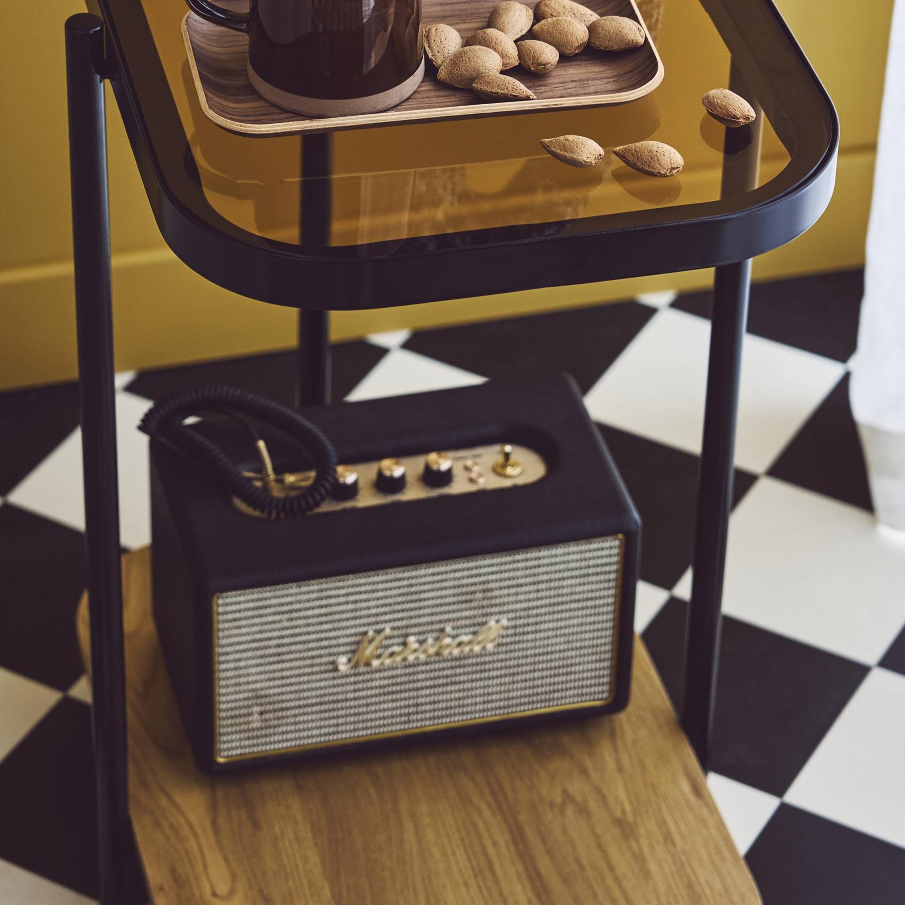 sweeek - Vintage zwarte metalen bankeinden met glazen bovenkant en