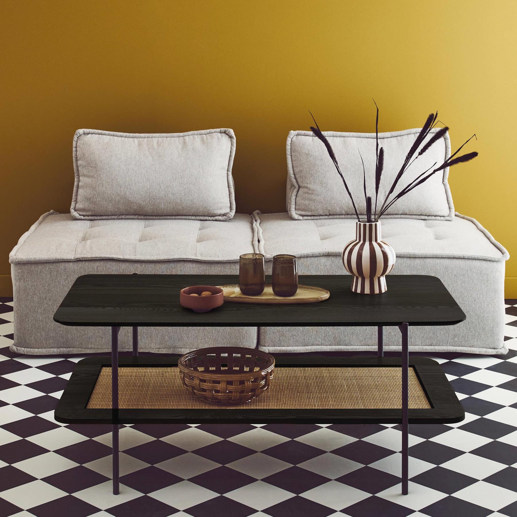 sweeek - Salontafel met dubbele bladen in houtlook en vlechtwerk van