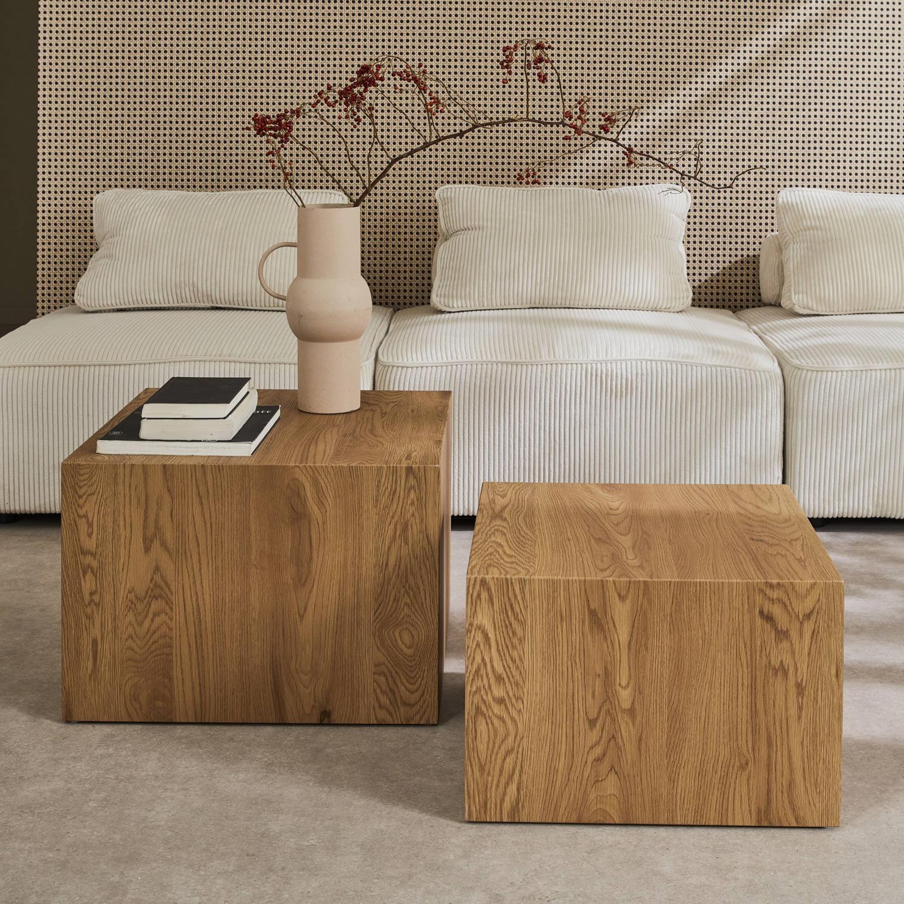 sweeek - Set van 2 vierkante salontafels met essenhouteffect
