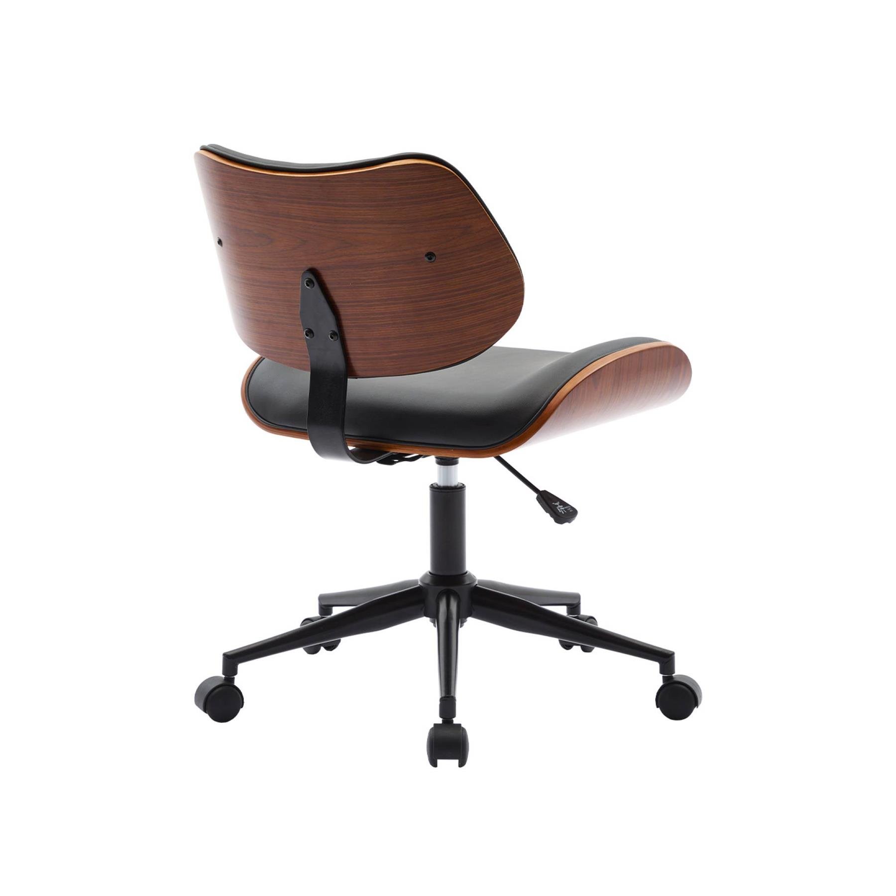 sweeek - Bureaustoel met wielen, gebogen hout en kunstleren afwerking
