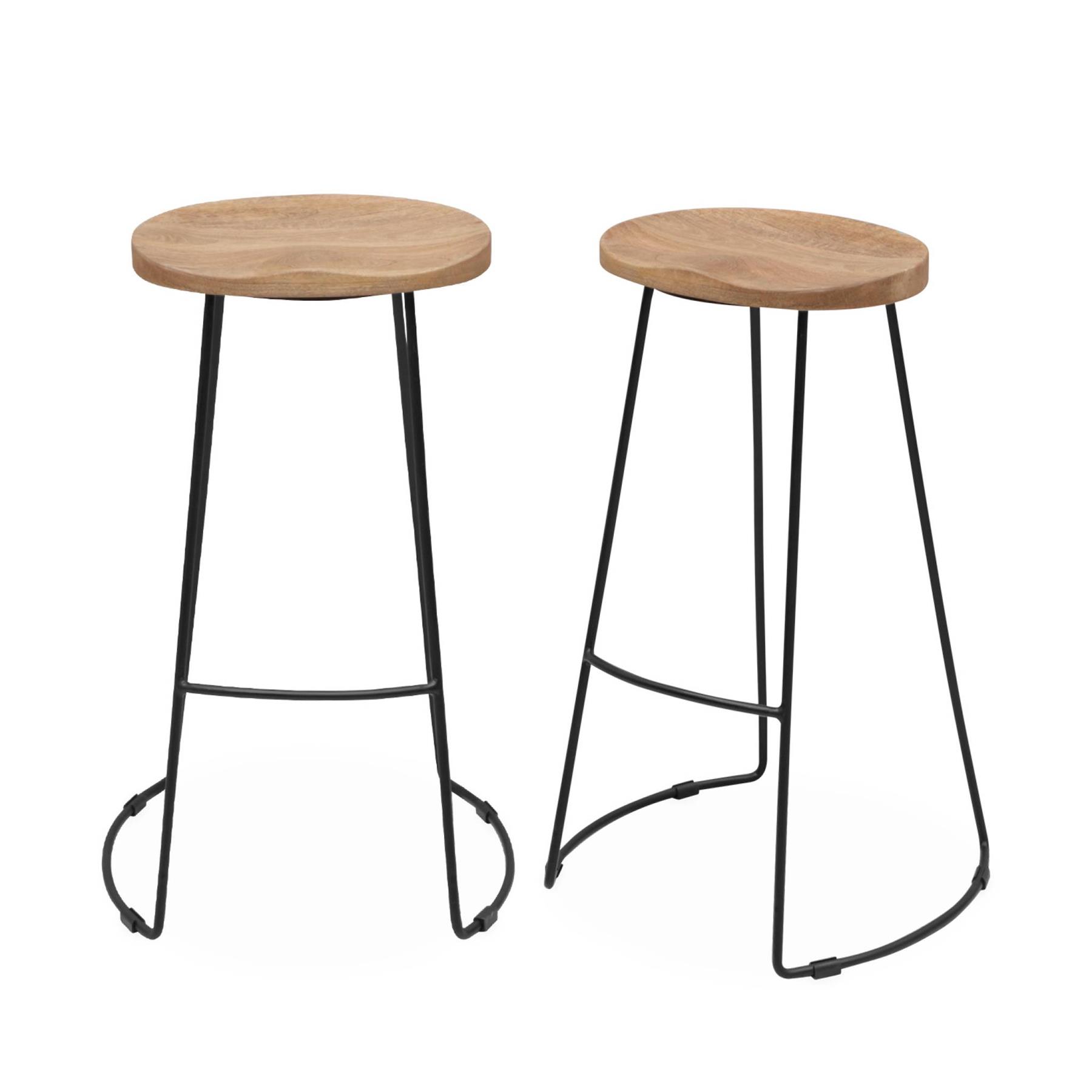 sweeek - Mangohout en stalen barkruk, voetsteun, 75cm (set van 2)