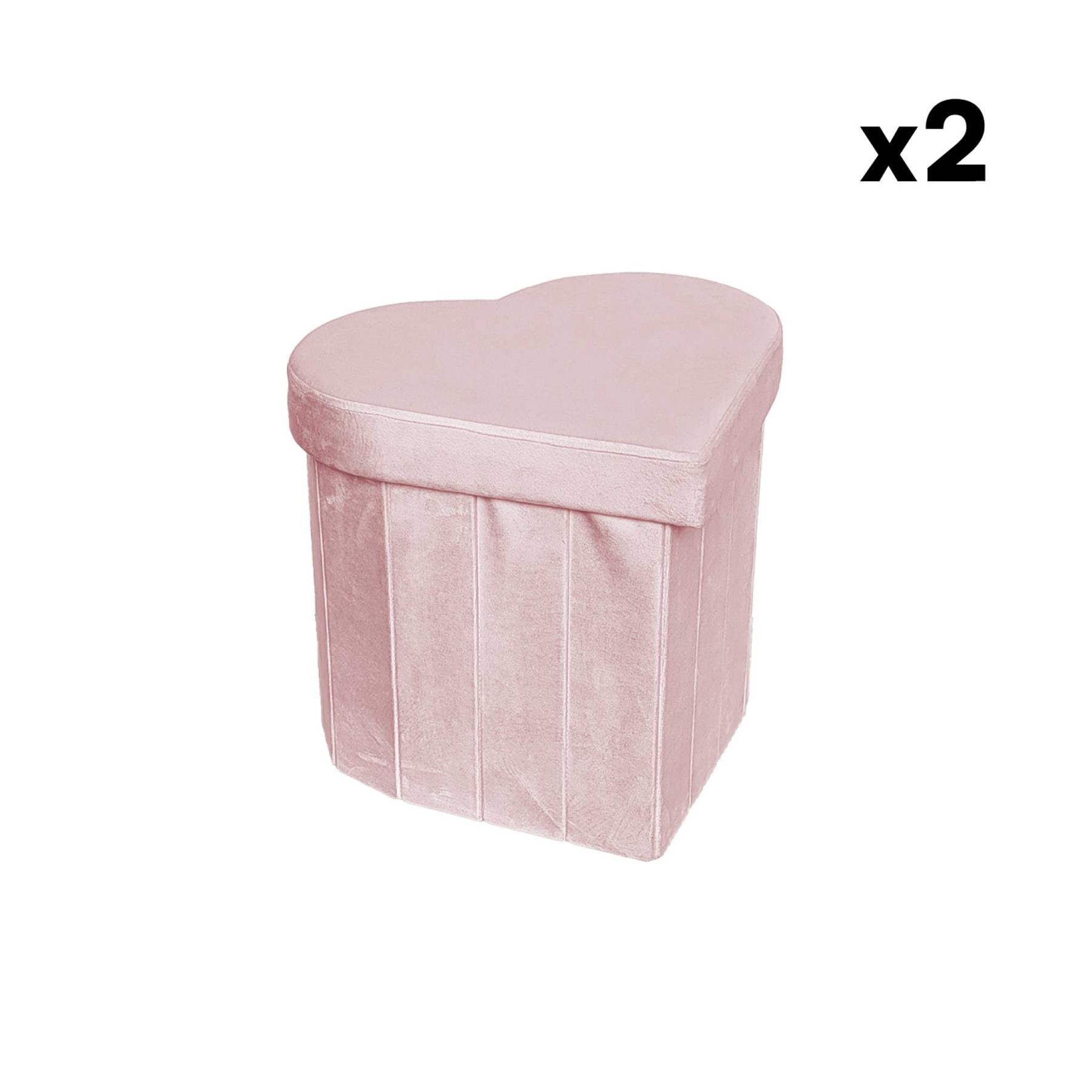 sweeek - Set van 2 hartvormige opvouwbare velours krukjes