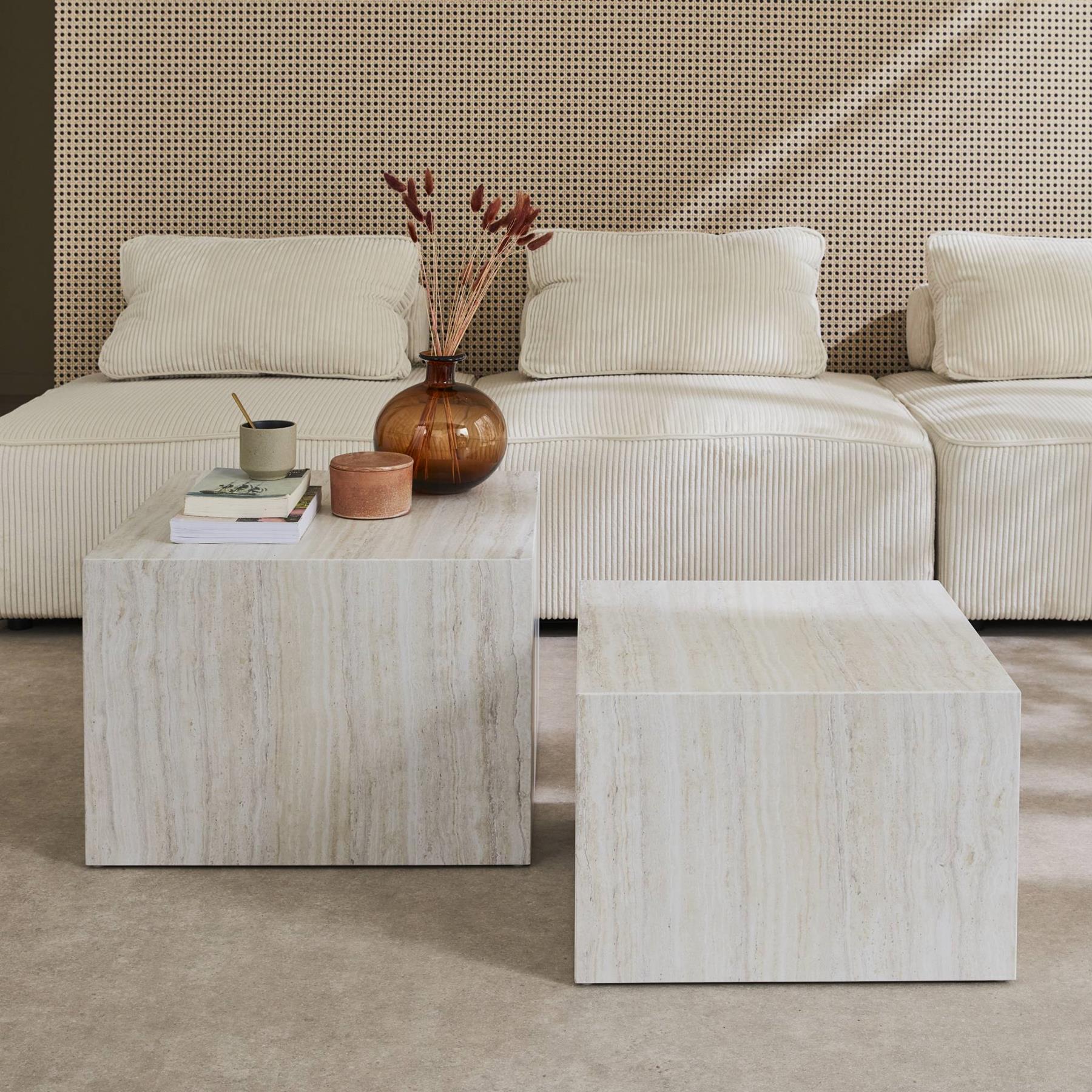 sweeek - Set van 2 vierkante salontafels met marmereffect