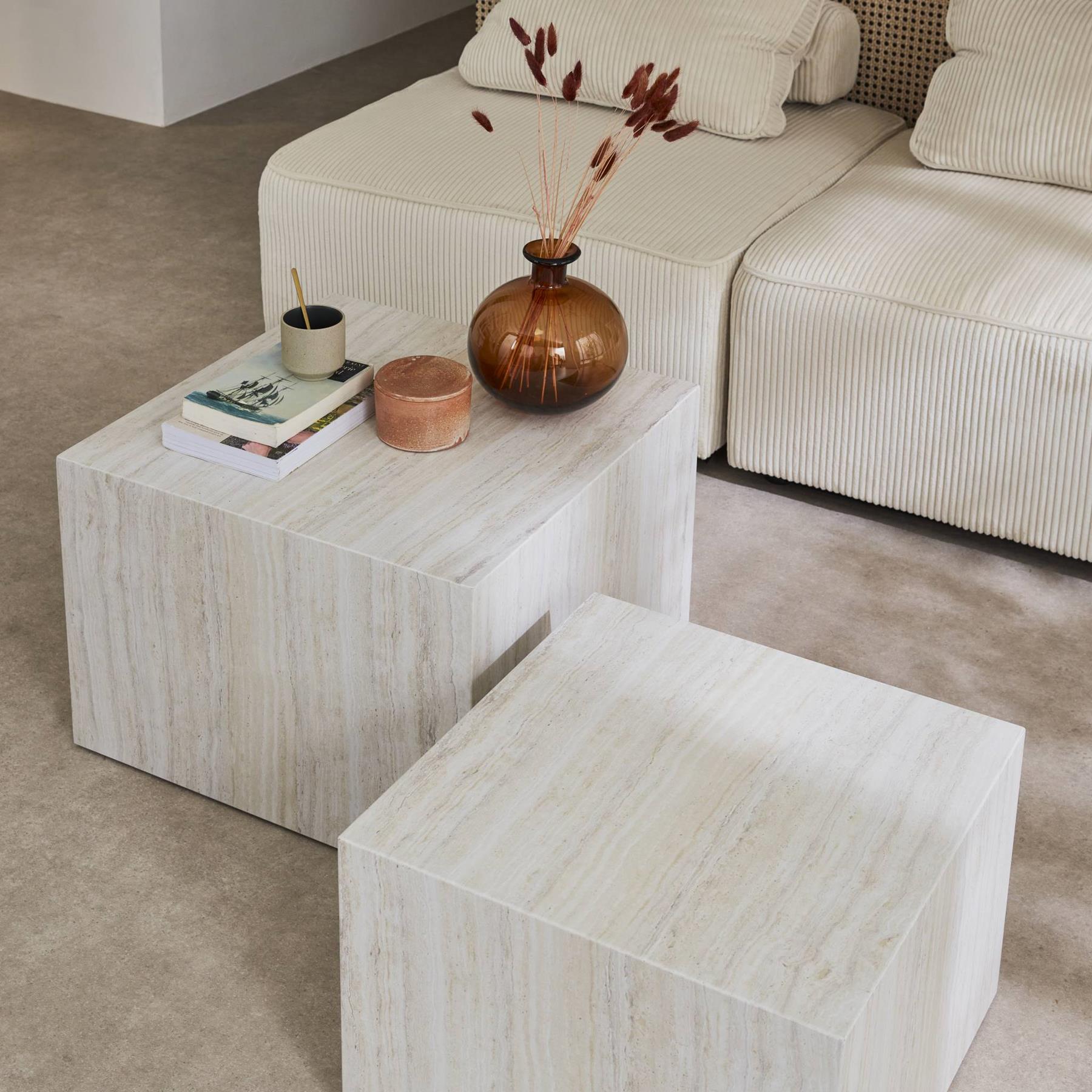 sweeek - Set van 2 vierkante salontafels met marmereffect