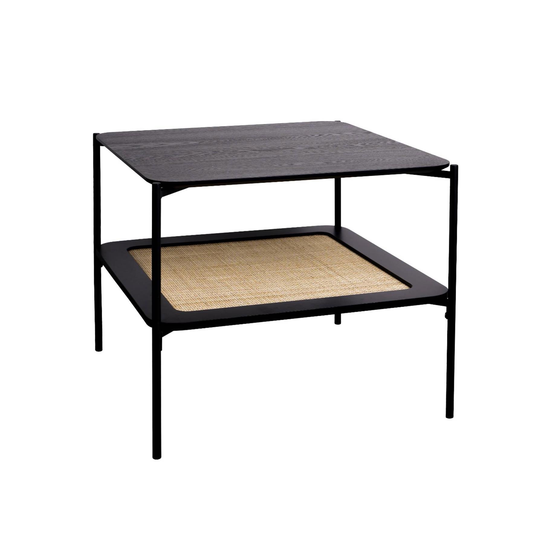 sweeek - Vierkante salontafel met houtlook en vlechtwerk, dubbele
