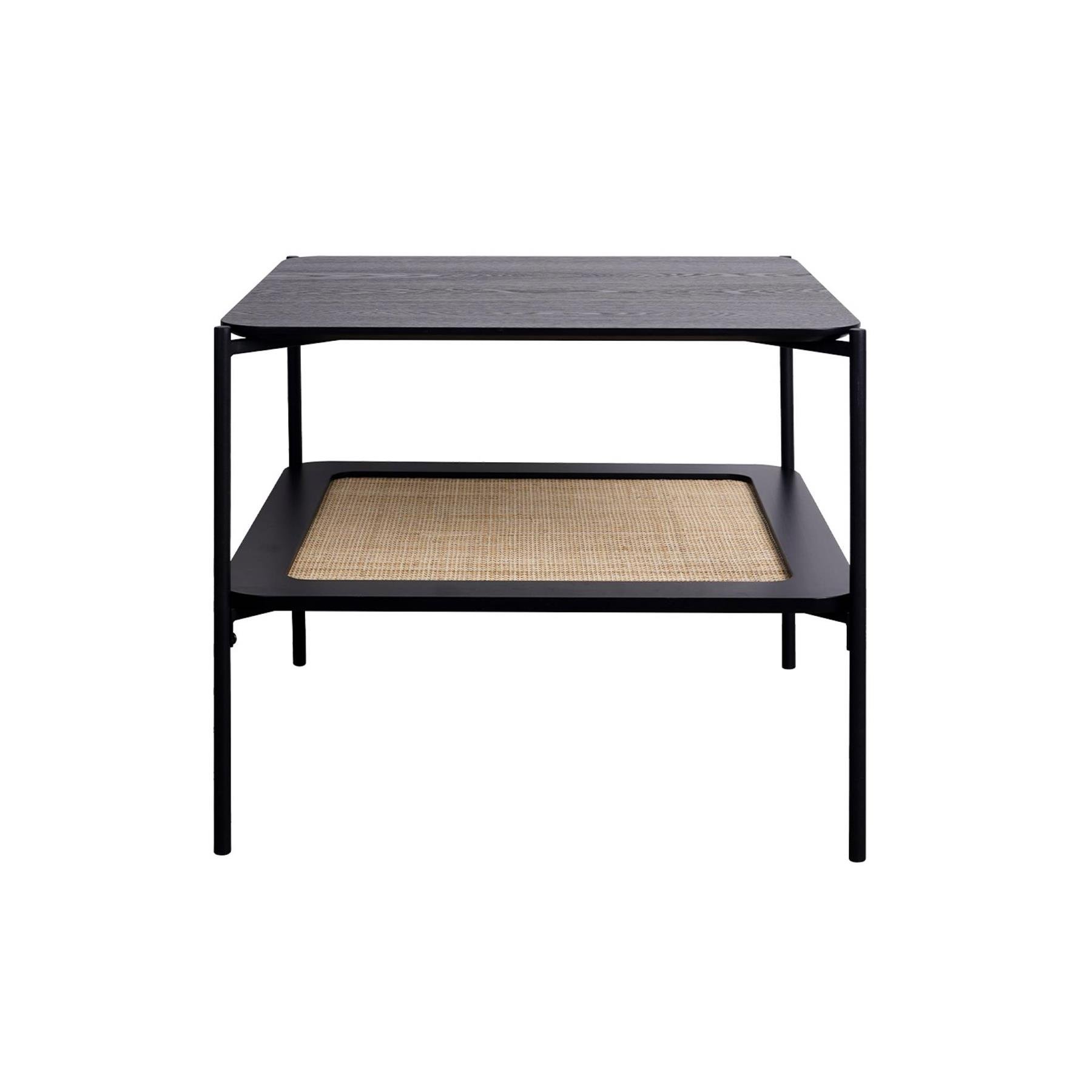 sweeek - Vierkante salontafel met houtlook en vlechtwerk, dubbele