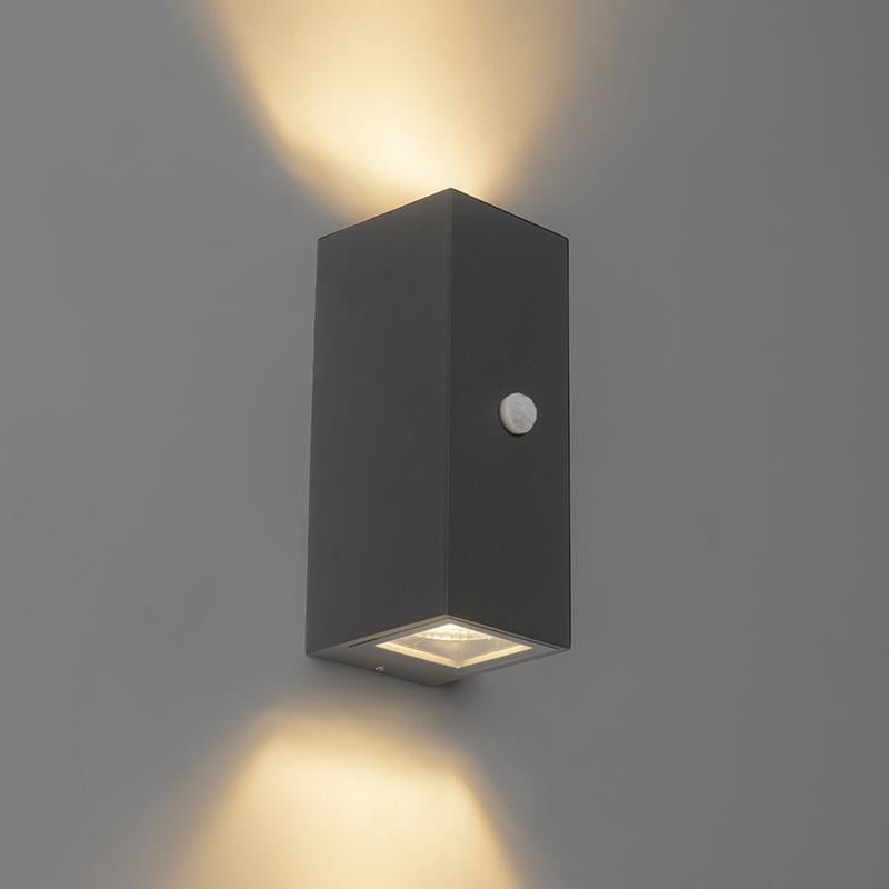 QAZQA Wandlamp donkergrijs 2-lichts IP44 met bewegingssensor - Baleno