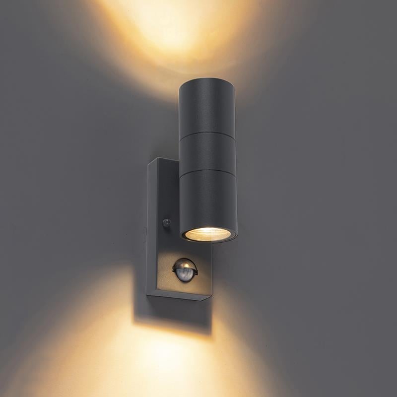 QAZQA Buitenwandlamp antraciet 2-lichts IP44 met bewegingssensor -