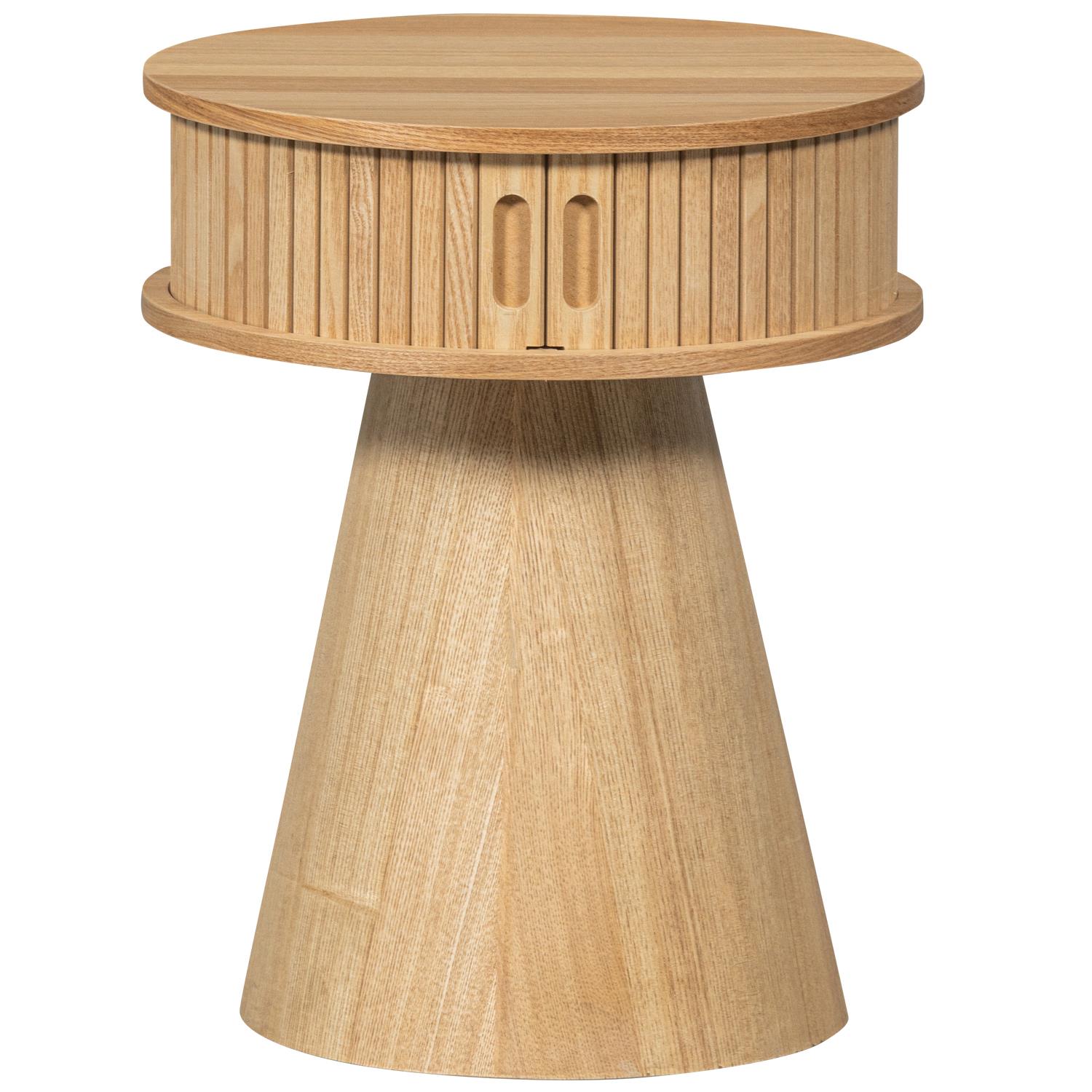 WOOOD Karri Nachtkastje Rond - Hout - Naturel - 46x38x38