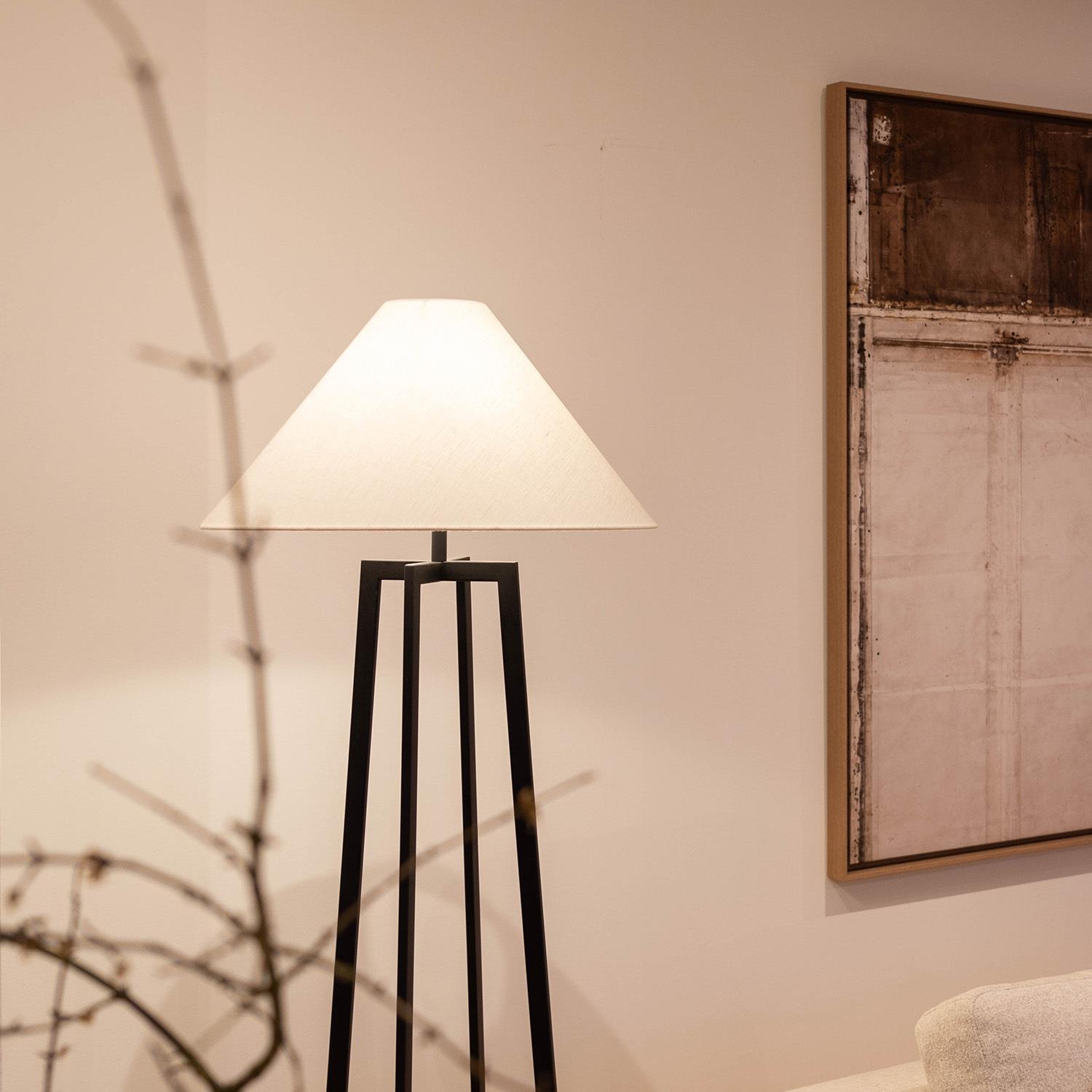 Atmooz Leoni - Staande Lamp - Zwart - Witte Linnen Lampenkap - 170 cm Hoog - Metaal - E27 Fitting - 60W
