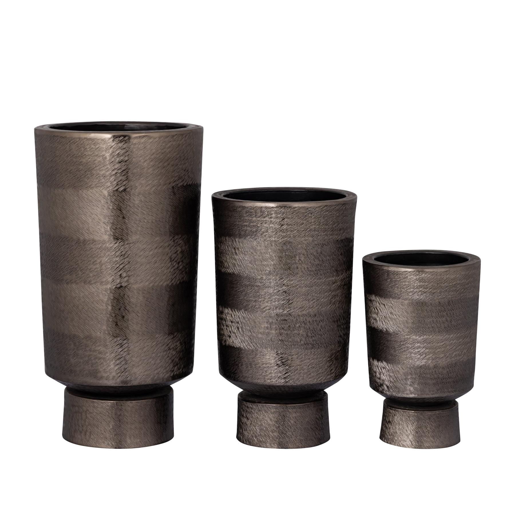 PTMD Bloempot Erga - 19x19x30 cm - Aluminium - Zwart