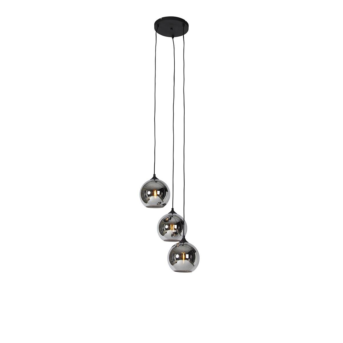 QAZQA Smart hanglamp zwart met smoke glas incl. 3 Wifi A60 - Wallace
