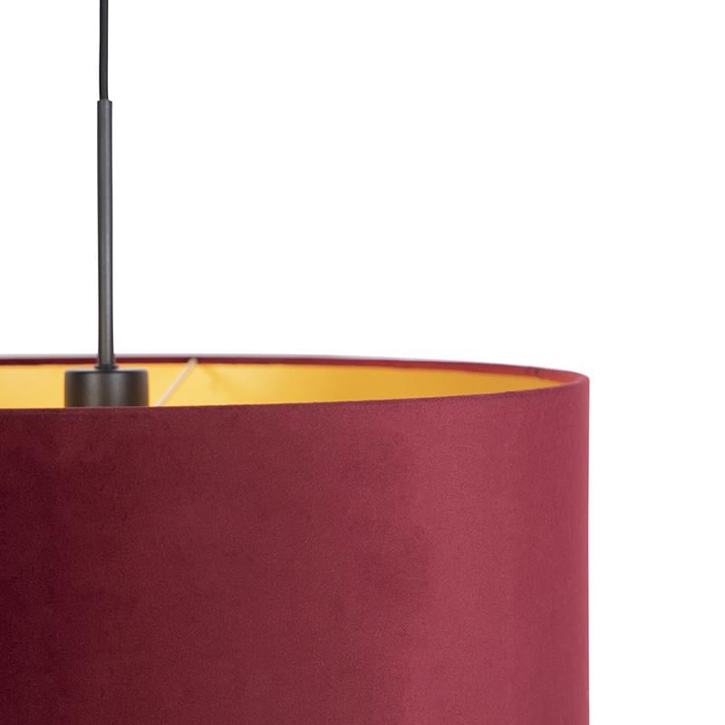 QAZQA Hanglamp met velours kap rood met goud 50 cm - Combi