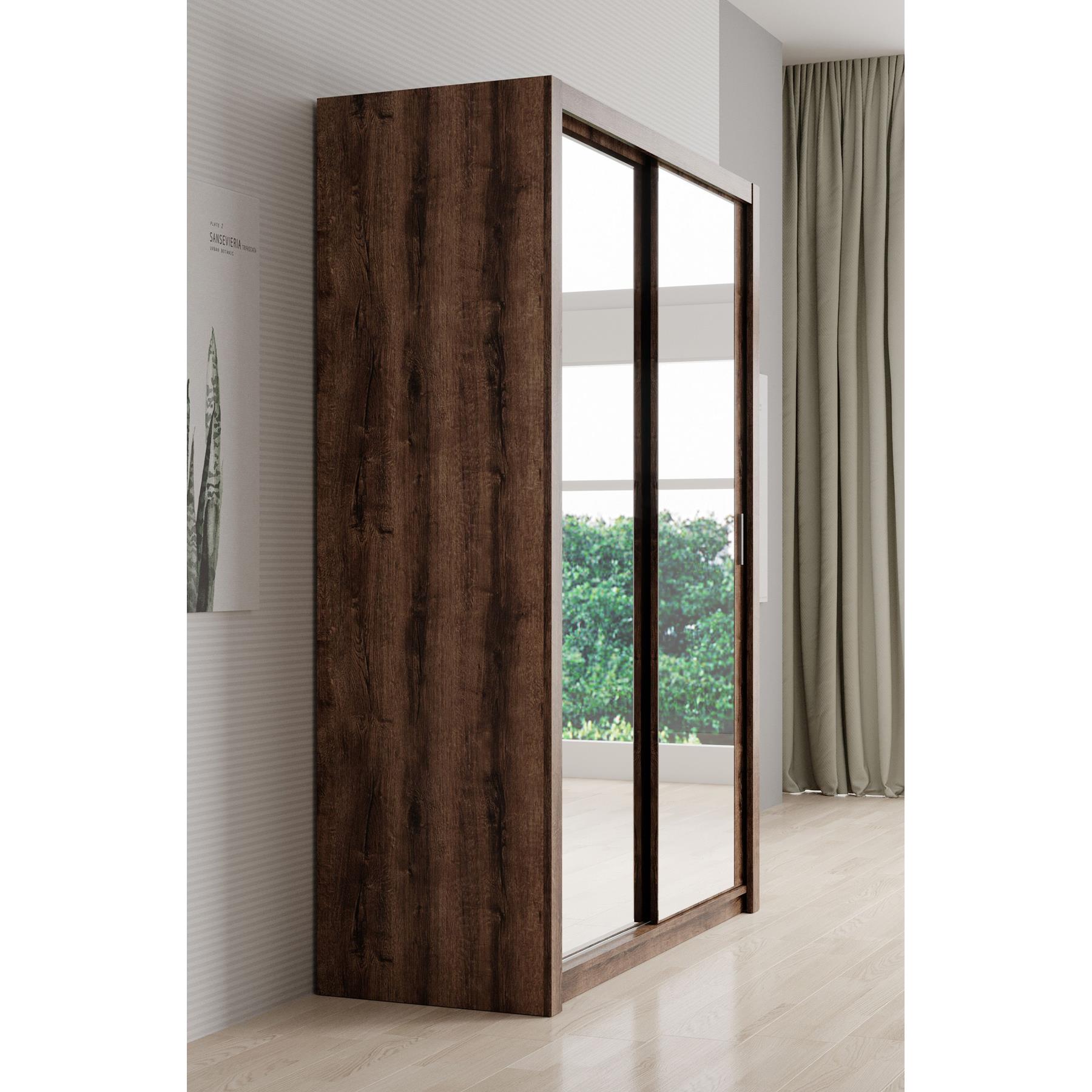 Meubella Kledingkast Blake - Donker eiken - 150 cm - Met spiegel
