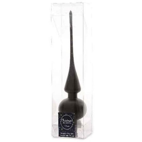 Decoris Kerst piek - zwart - 26 cm - glas - mat - kerstboompiek