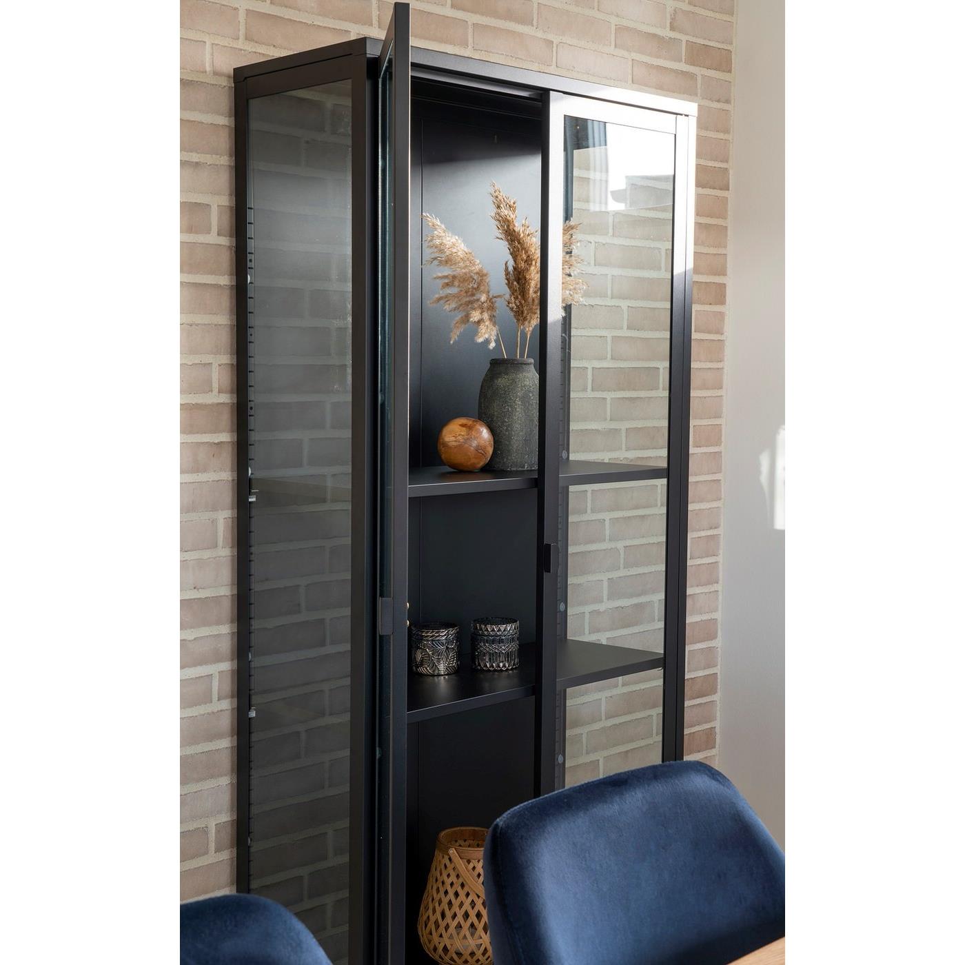 House Nordic Brisbane Zwart | Glas Vitrinekast H175 cm