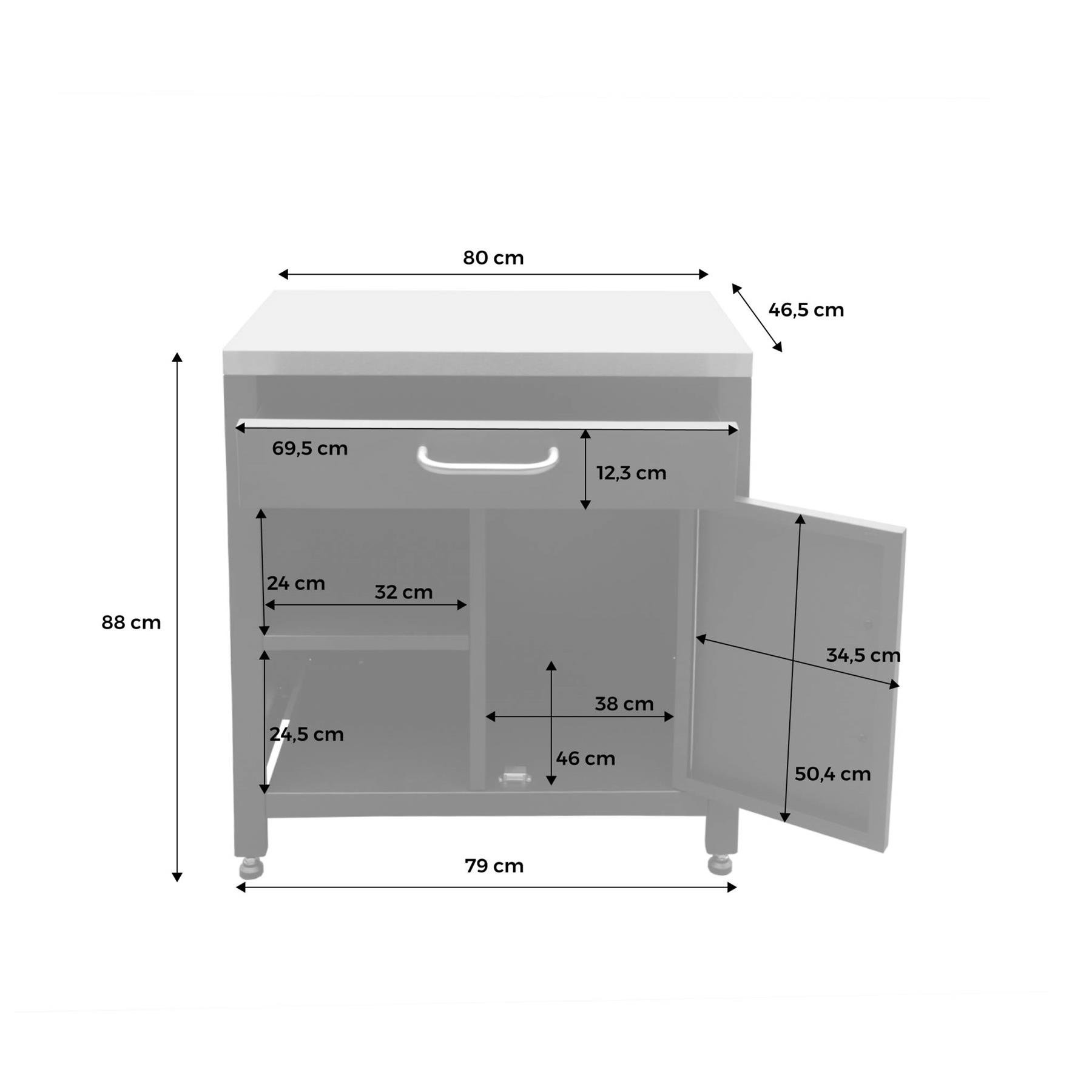 sweeek - Stalen buitenkeuken 1 lade en 1 deur, 80 cm breed