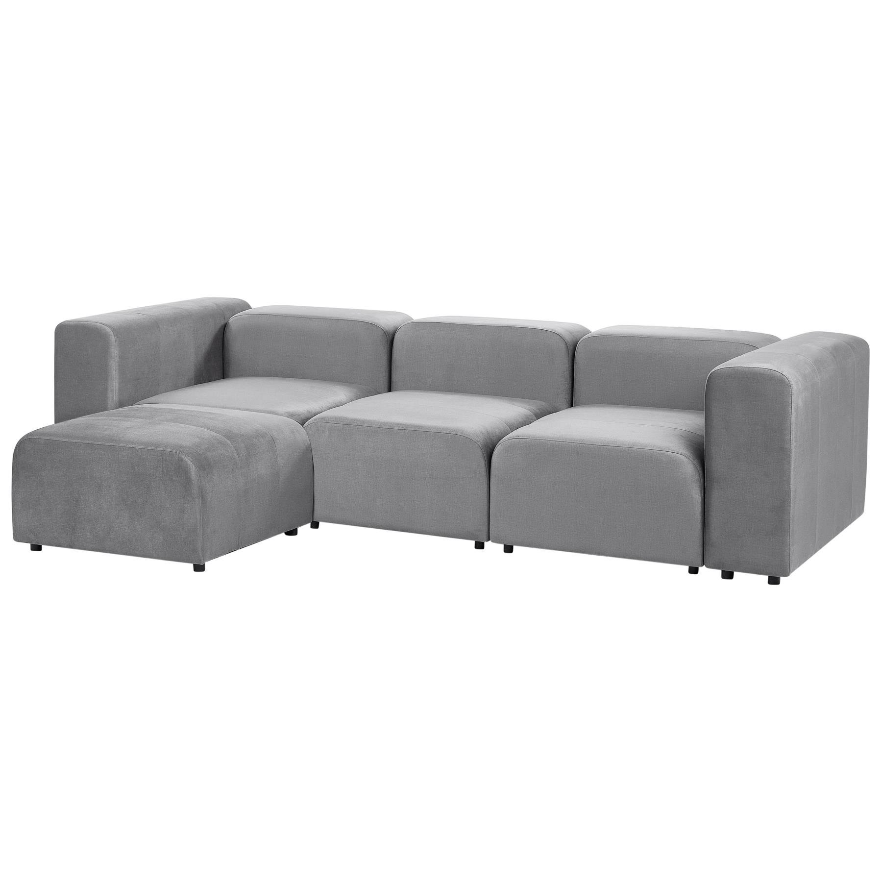Beliani-FALSTERBO-Modulaire driezitsbank met ottomaan-Grijs-Fluweel