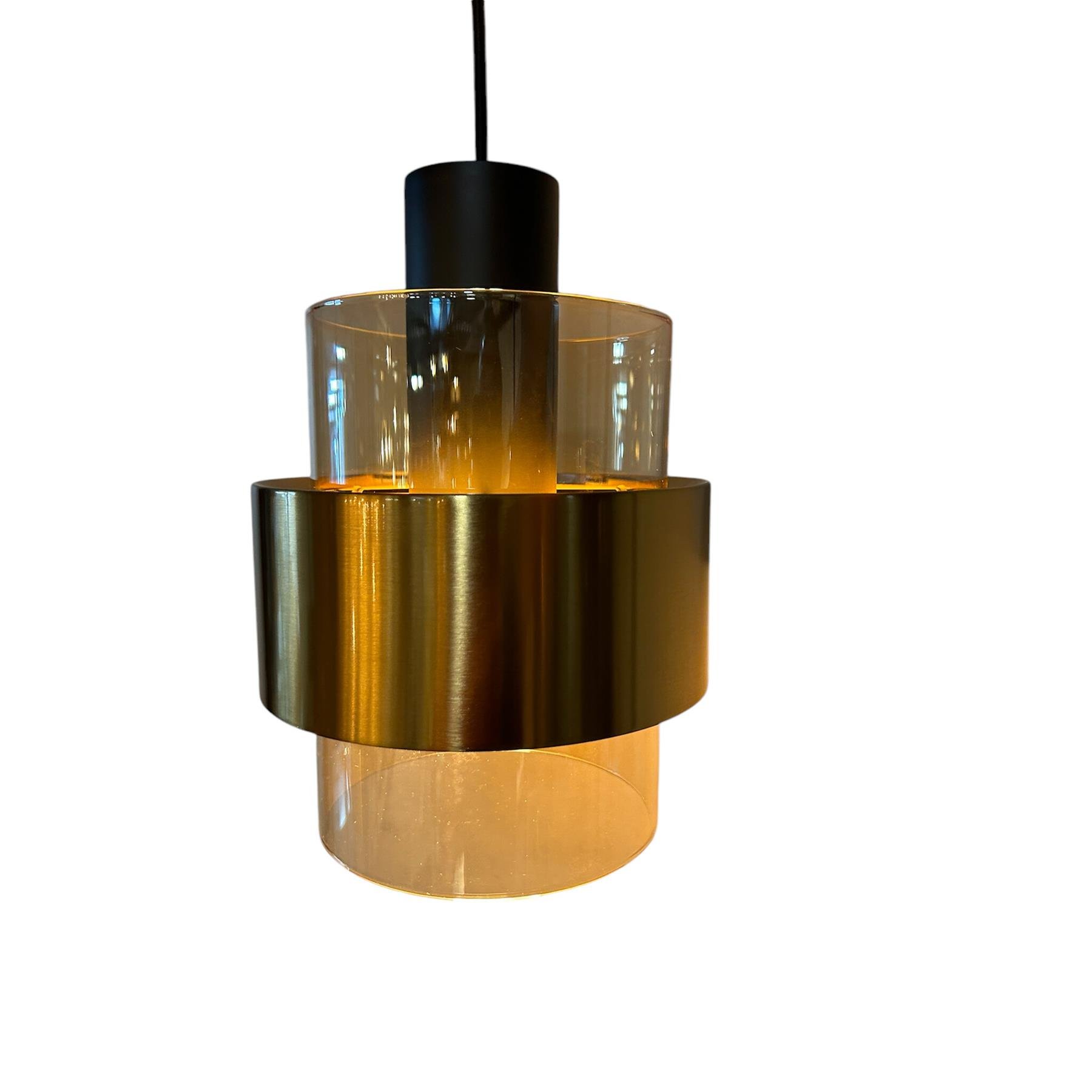 Freelight Hanglamp  Chiasso Zwart Goud & Amber Glas 1 Lichts  Ø 13cm